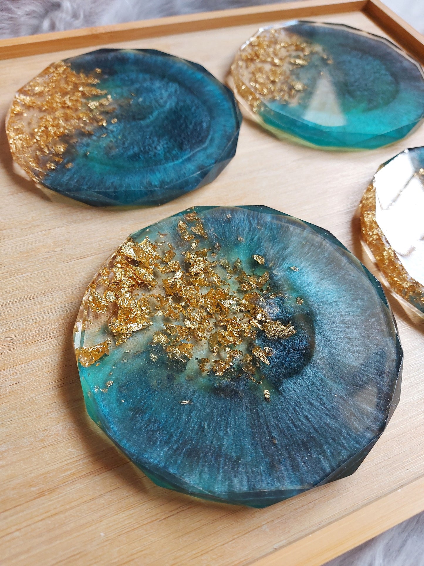 Teal and Gold Galaxy Coaster Set