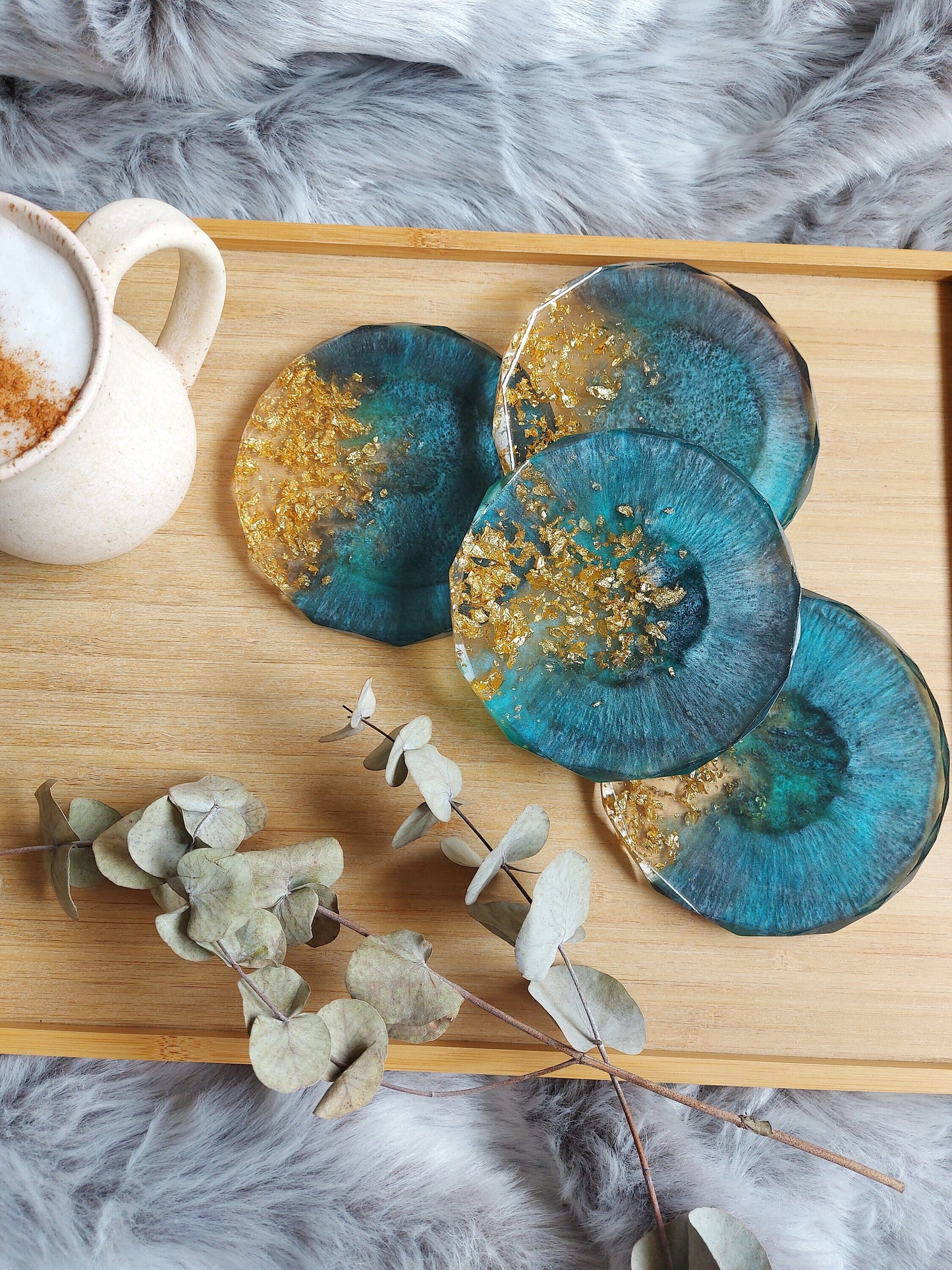 Teal and Gold Galaxy Coaster Set