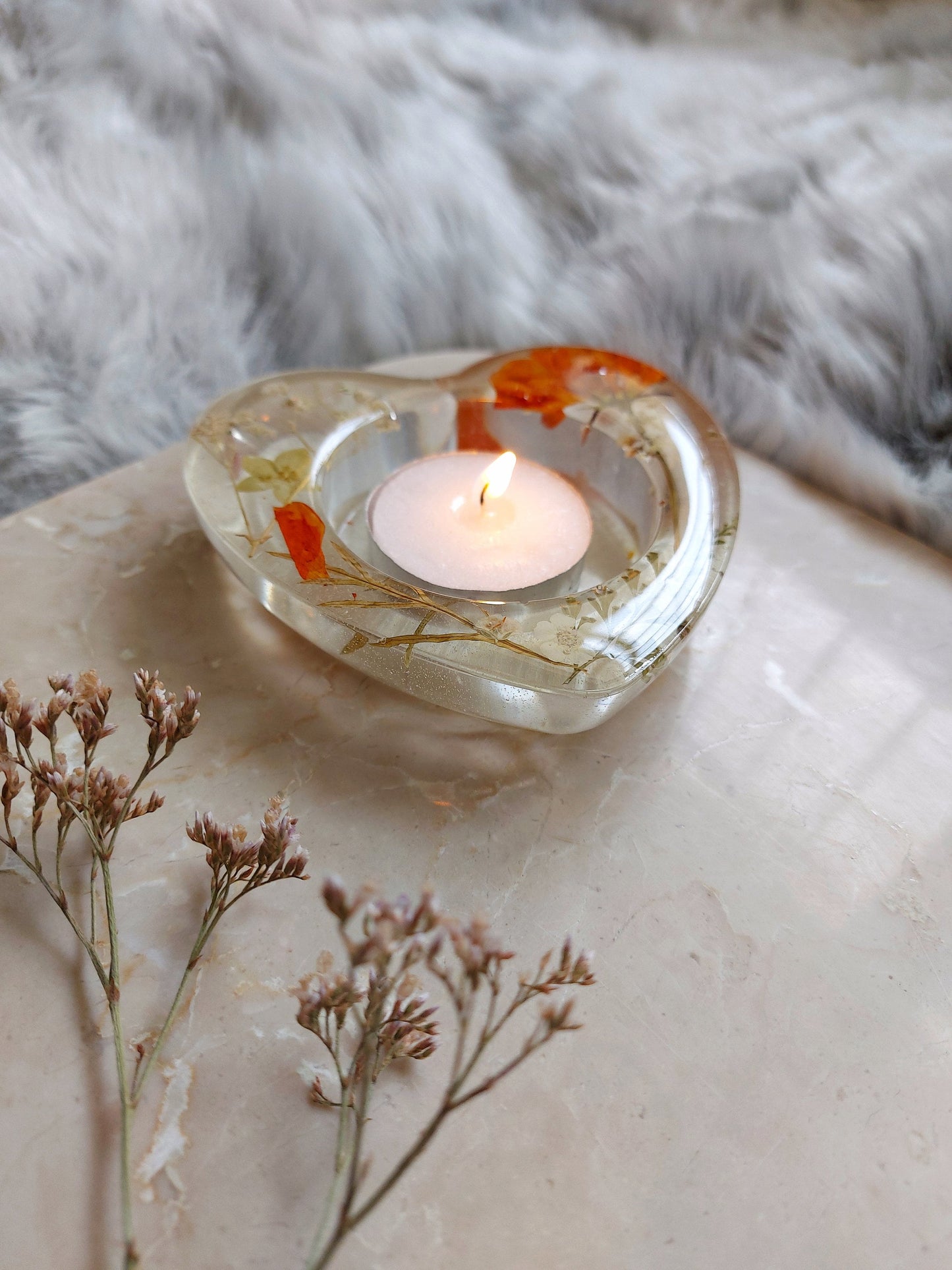 Dried Orange Flower Candle Holder