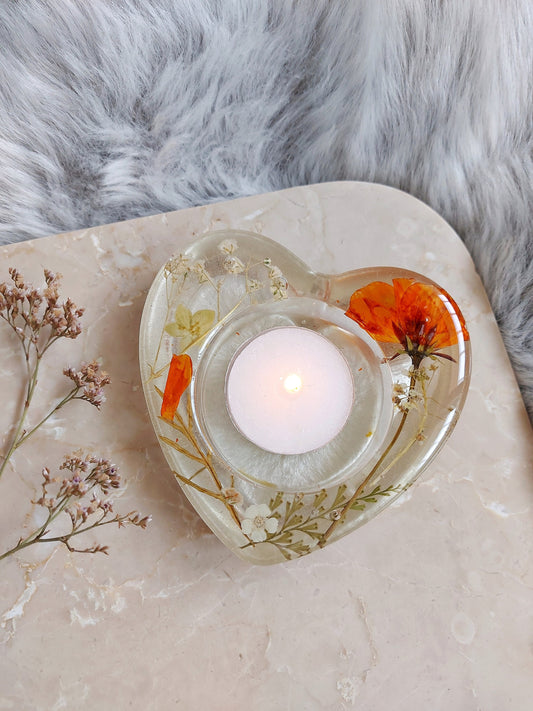 Dried Orange Flower Candle Holder