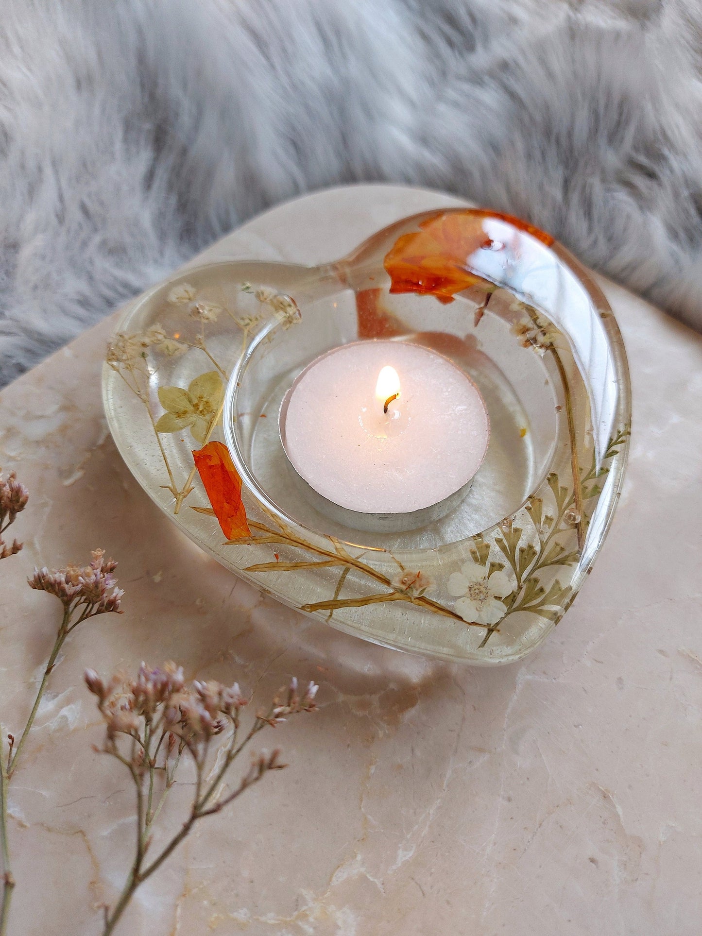 Dried Orange Flower Candle Holder
