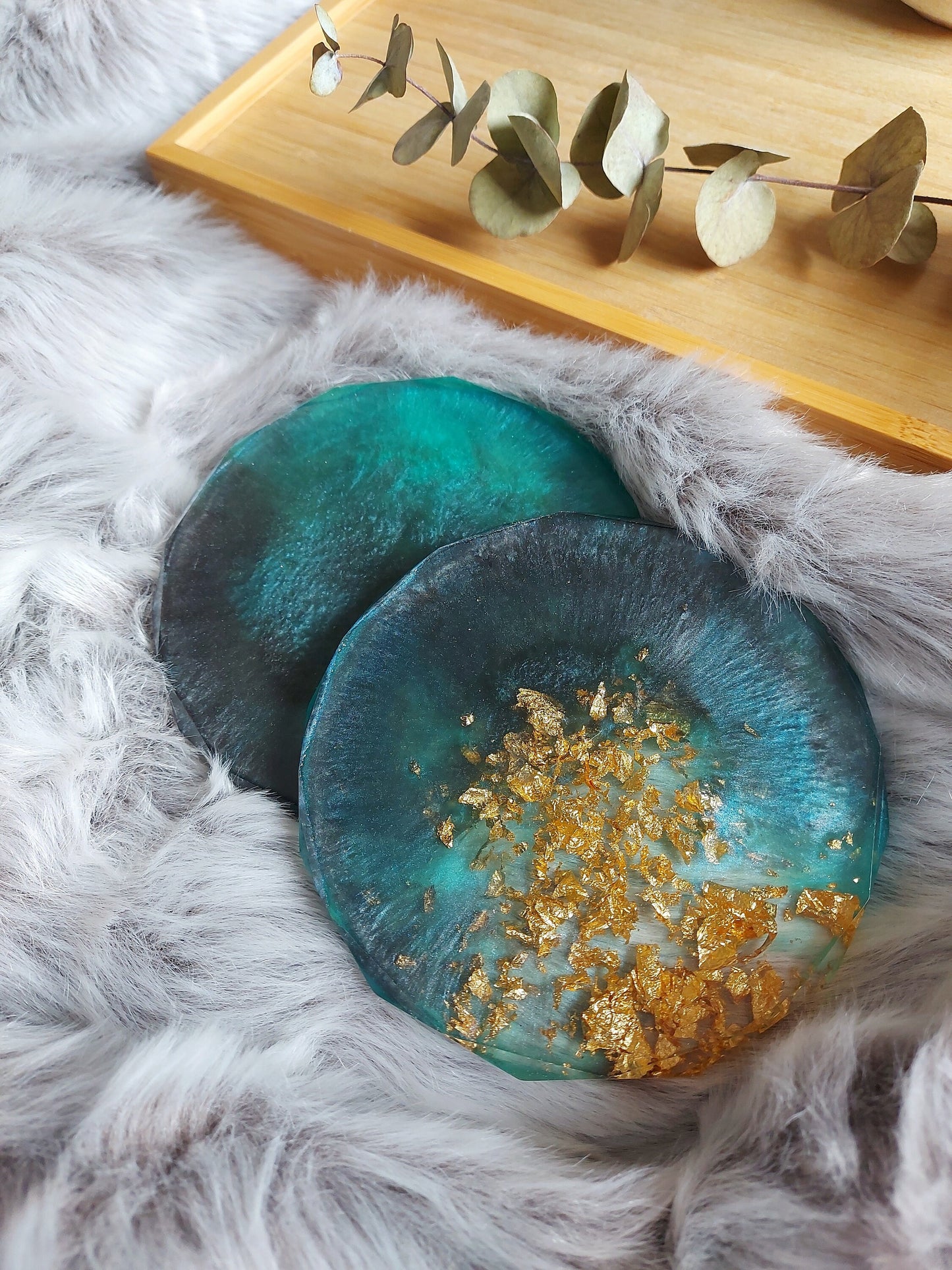 Teal and Gold Galaxy Coaster Set