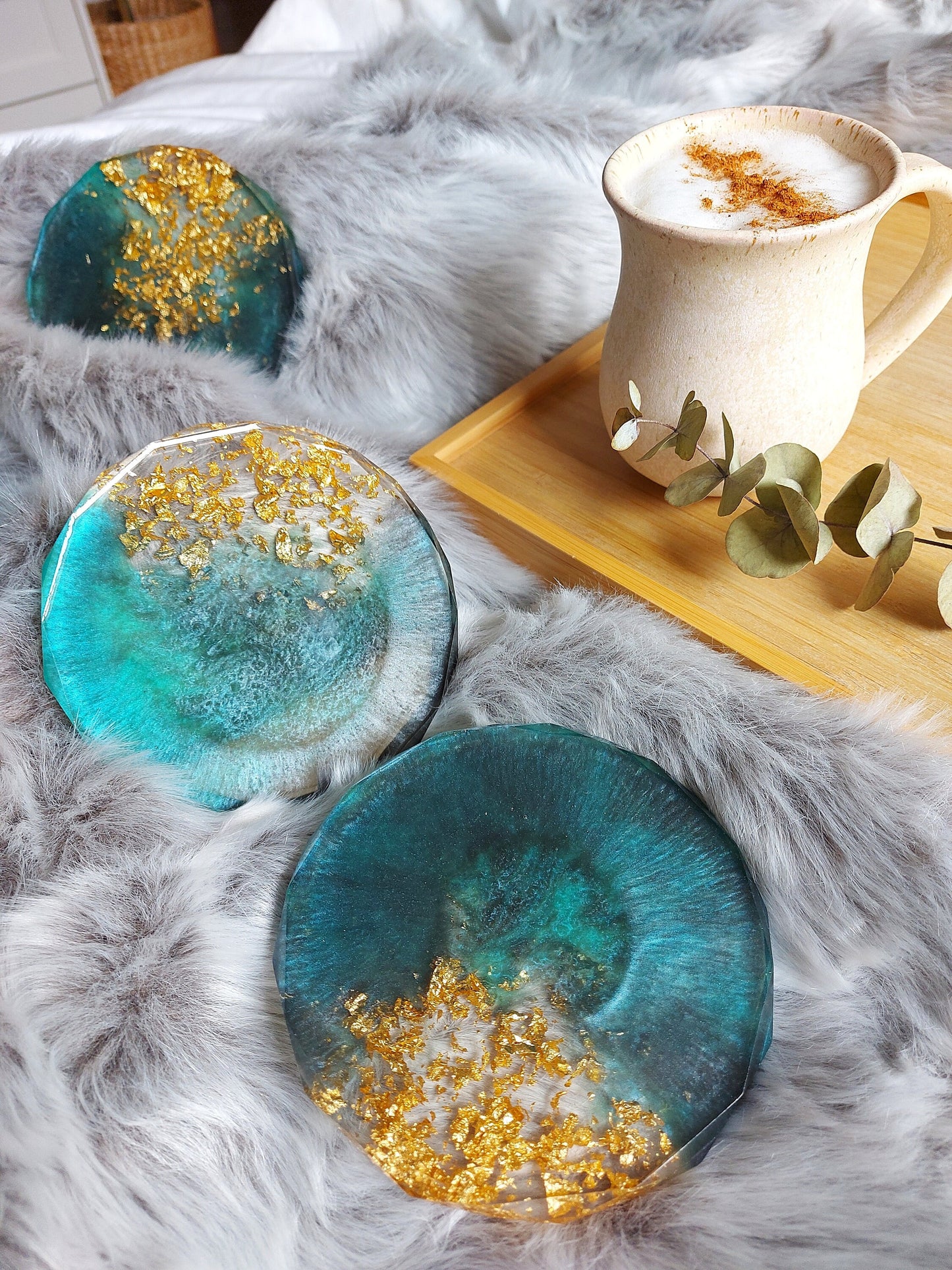 Teal and Gold Galaxy Coaster Set