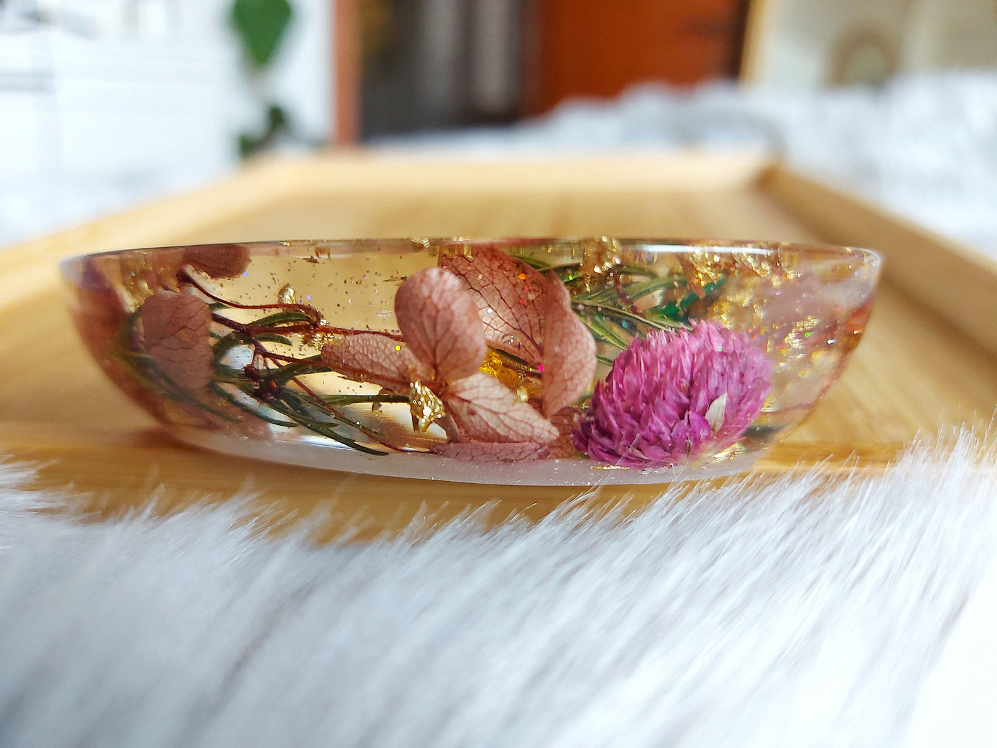 Pink and Gold Dried Flower Heart Candle Holder