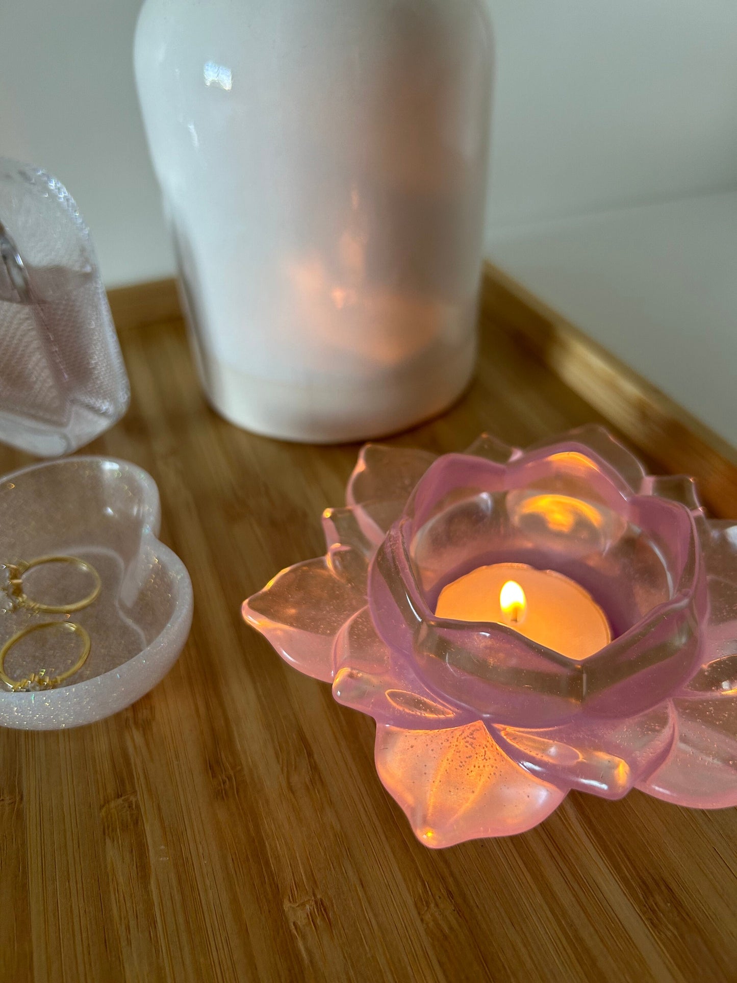 Pink Lotus Flower Resin Candle Holder