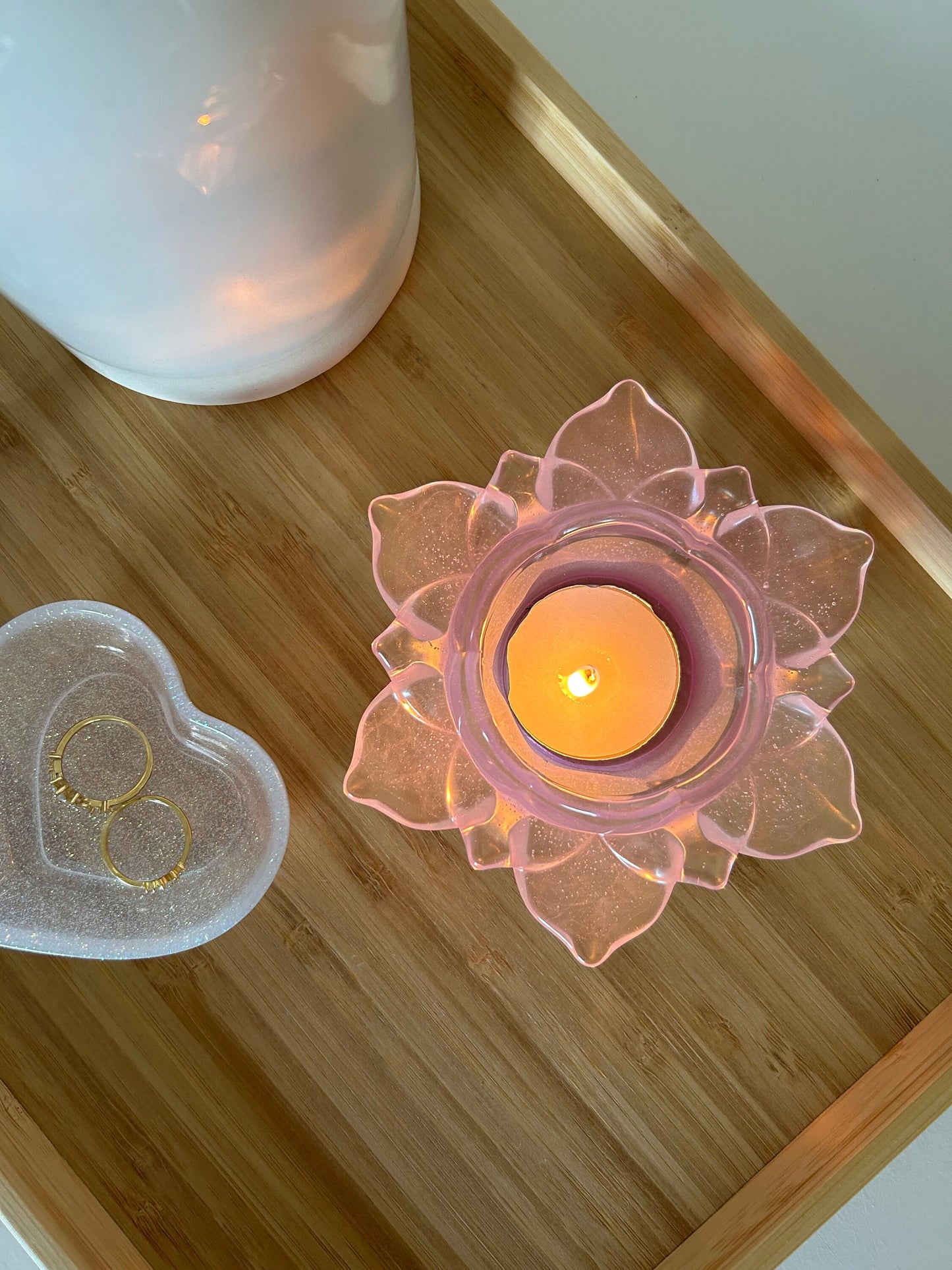 Pink Lotus Flower Resin Candle Holder