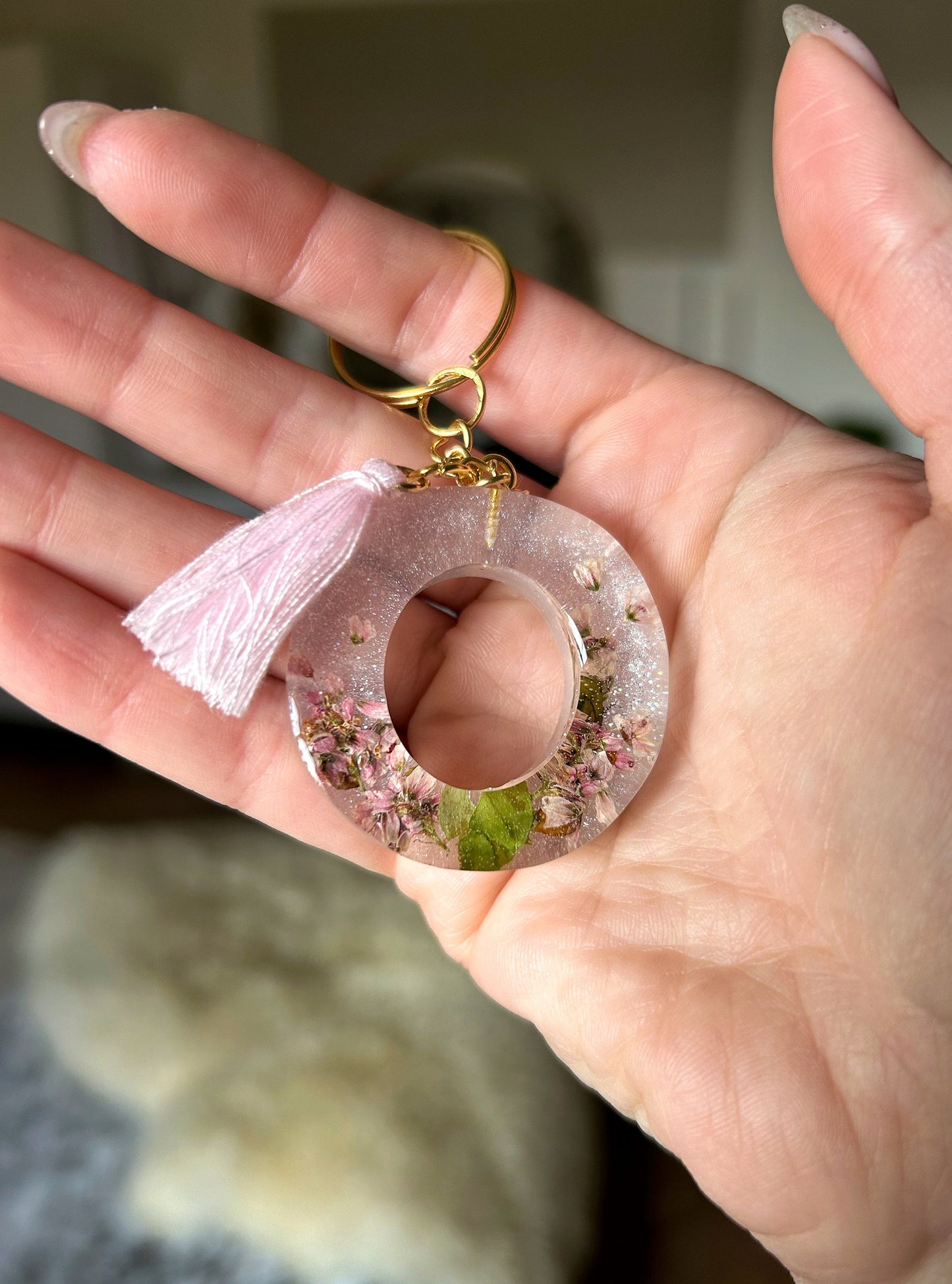 Custom Pink Dried Flowers Letter Keychain