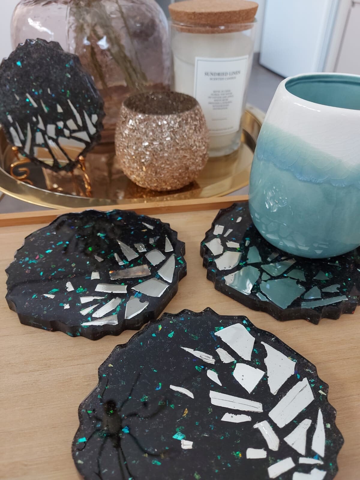 Coaster set of 4 coasters large round serving cup holder new housewarming wedding engagement new home decor gift cup bottom drink holder