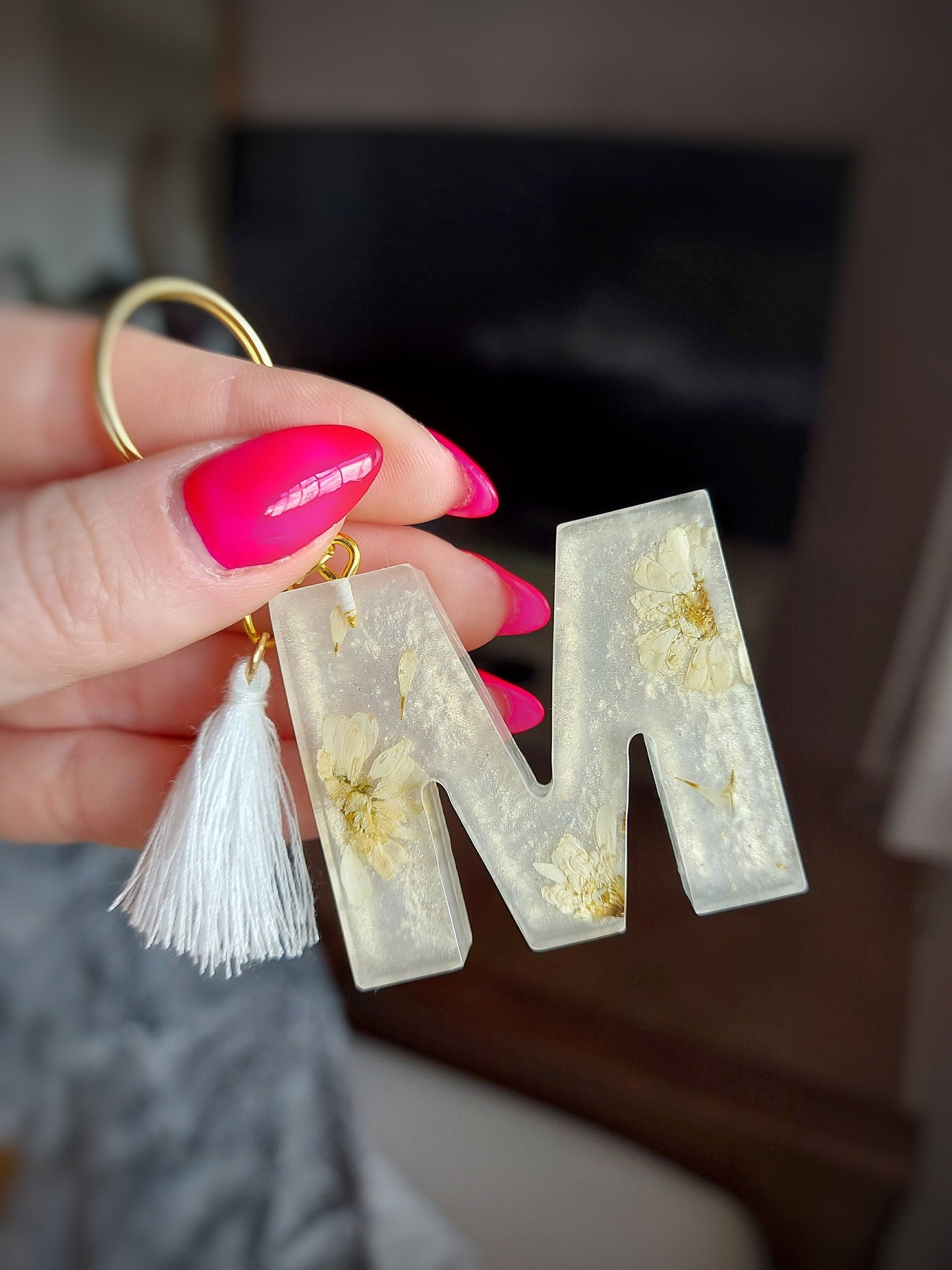 Keychain flower key ring holder gift for her gift for girlfriend holiday keychain glitter custom name gift for yourself bag accessory