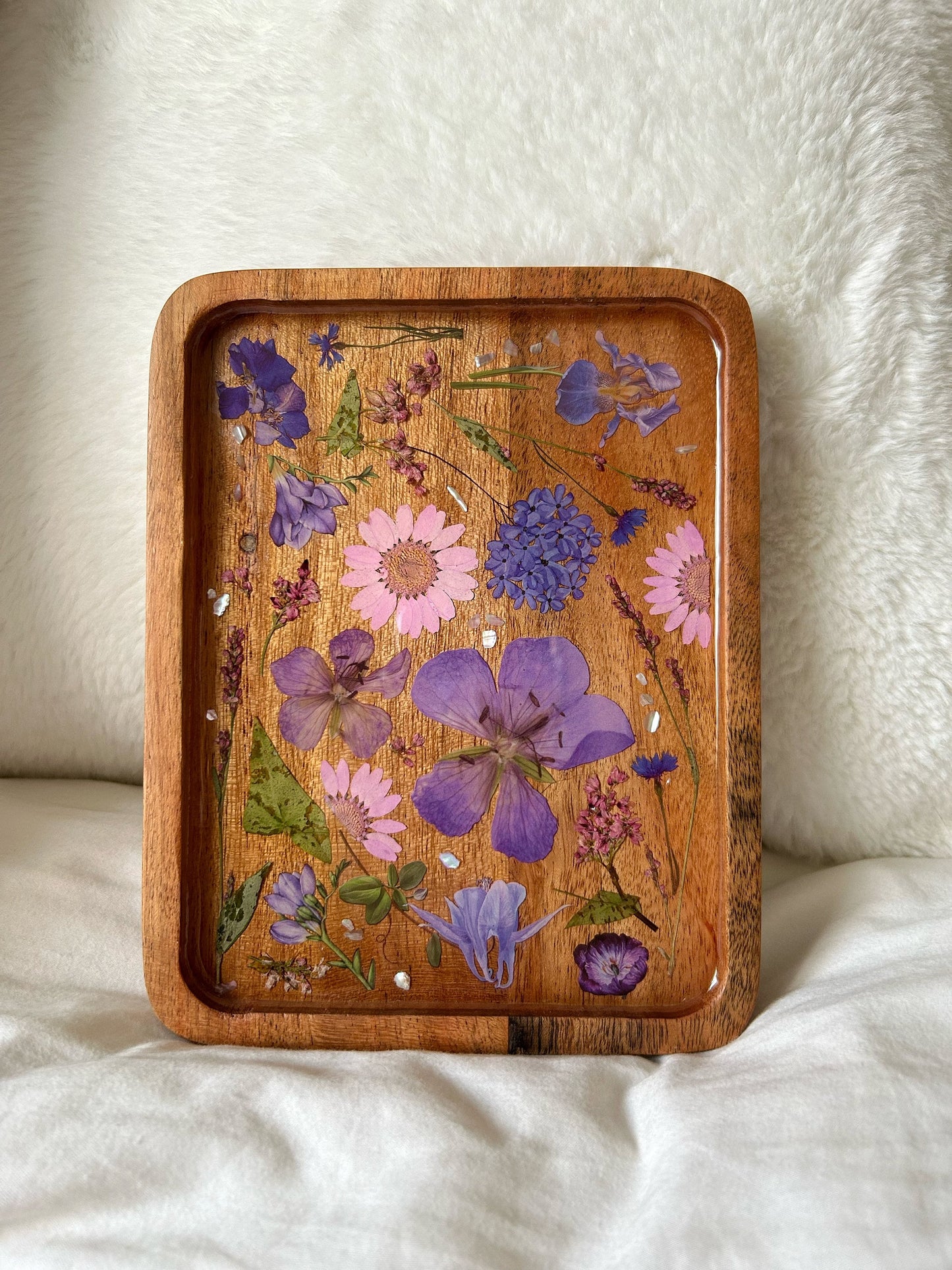 Floral Resin Acacia Wood Jewelry Tray
