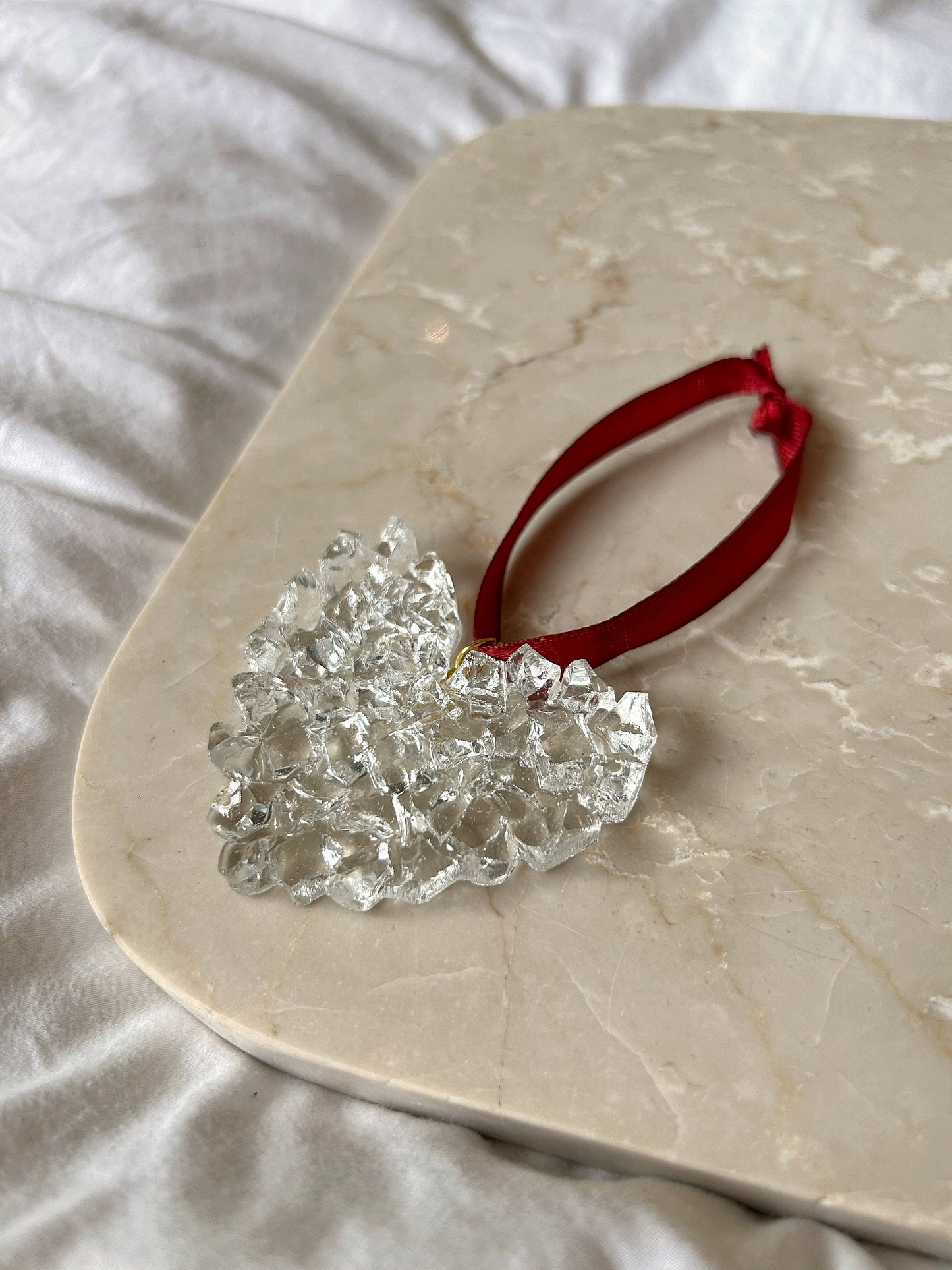 Crystal Resin Burgundy Ribbon Heart Christmas Ornament