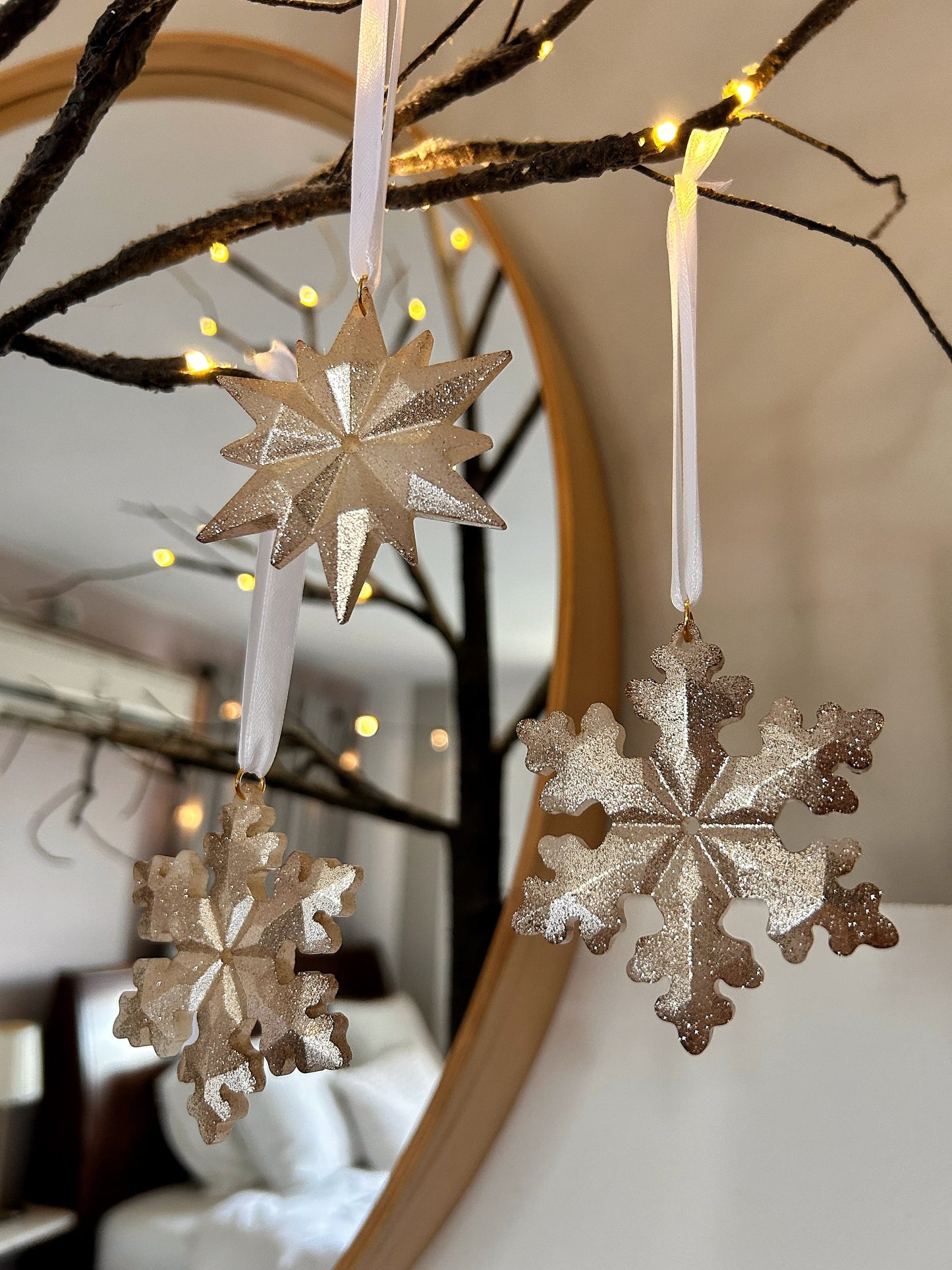 Christmas Ornaments Christmas Tree Decor Christmas Gift Idea Ornament Set Holiday Decor Christmas Stars Hanging Baubles Golden Decor Set