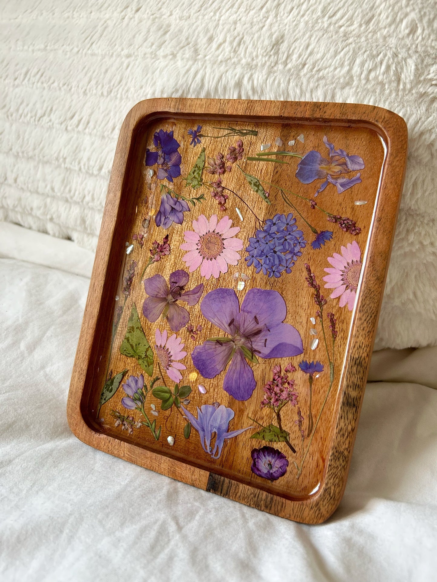 Floral Resin Acacia Wood Jewelry Tray