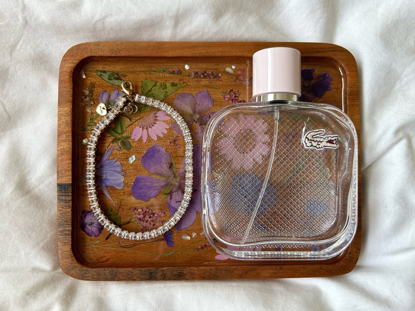 Floral Resin Acacia Wood Jewelry Tray