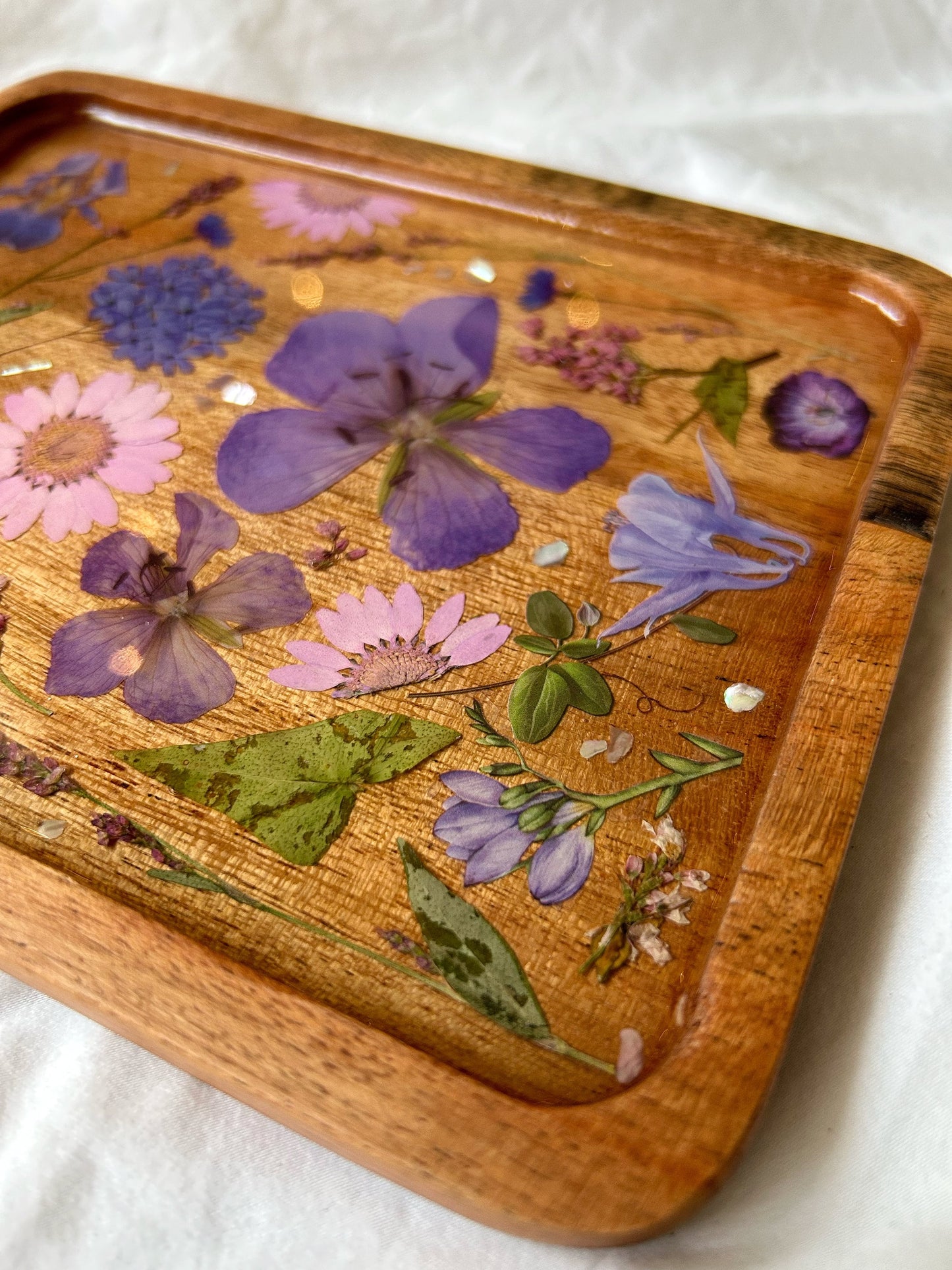 Floral Resin Acacia Wood Jewelry Tray