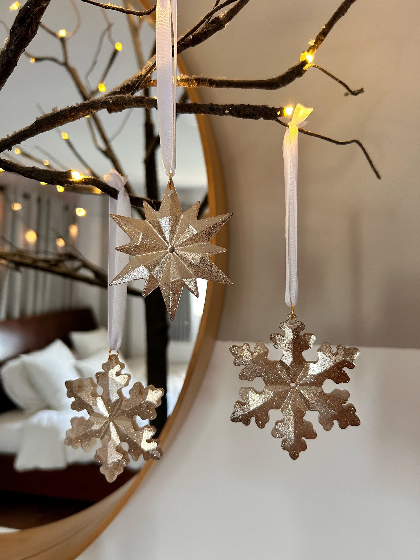 Christmas Ornaments Christmas Tree Decor Christmas Gift Idea Ornament Set Holiday Decor Christmas Stars Hanging Baubles Golden Decor Set