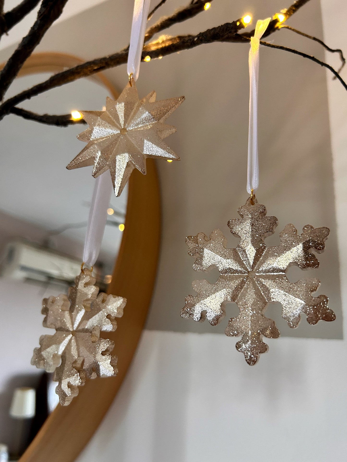 Christmas Ornaments Christmas Tree Decor Christmas Gift Idea Ornament Set Holiday Decor Christmas Stars Hanging Baubles Golden Decor Set
