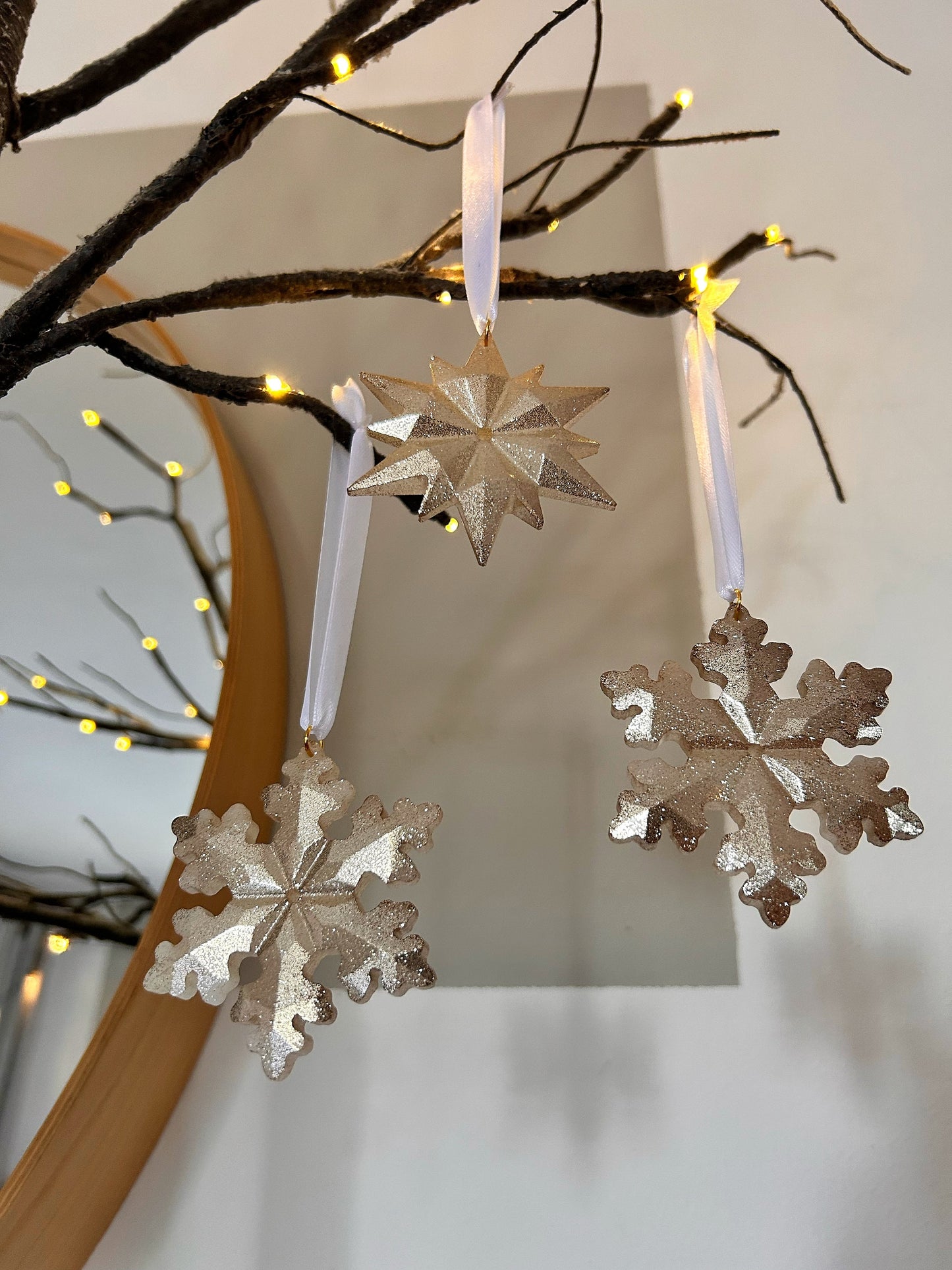 Christmas Ornaments Christmas Tree Decor Christmas Gift Idea Ornament Set Holiday Decor Christmas Stars Hanging Baubles Golden Decor Set