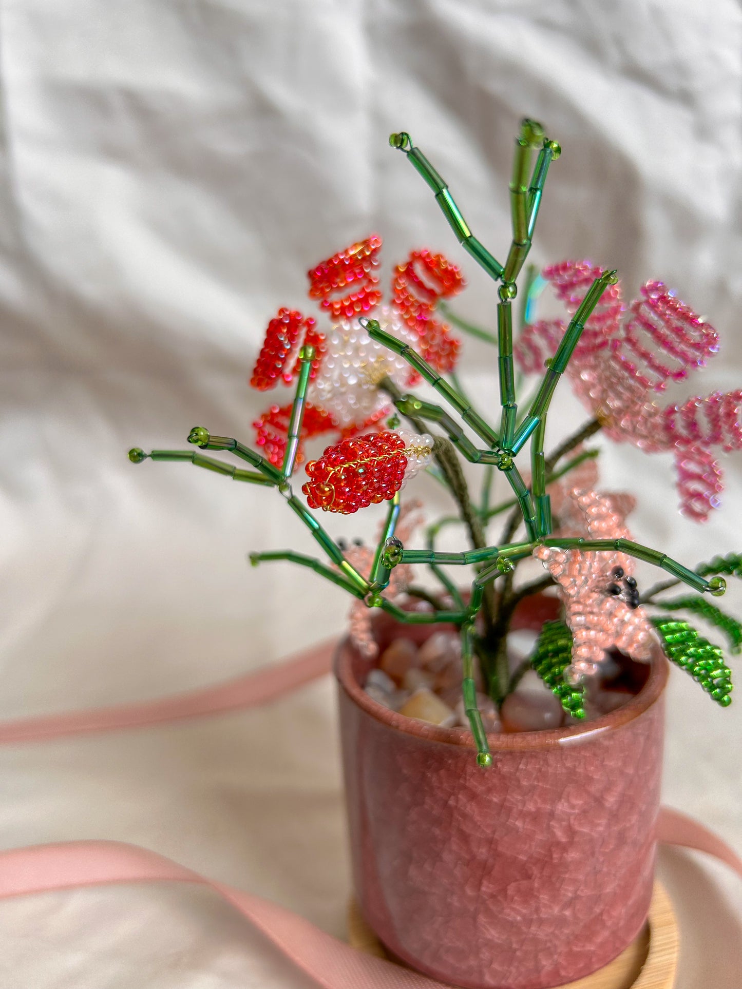 Beaded Pink and Red Flower Bouquet