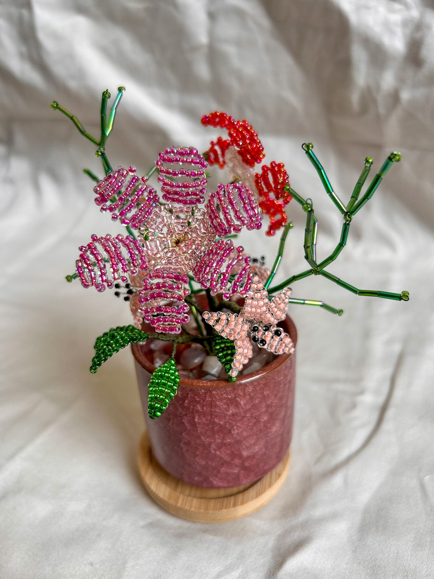 Beaded Pink and Red Flower Bouquet