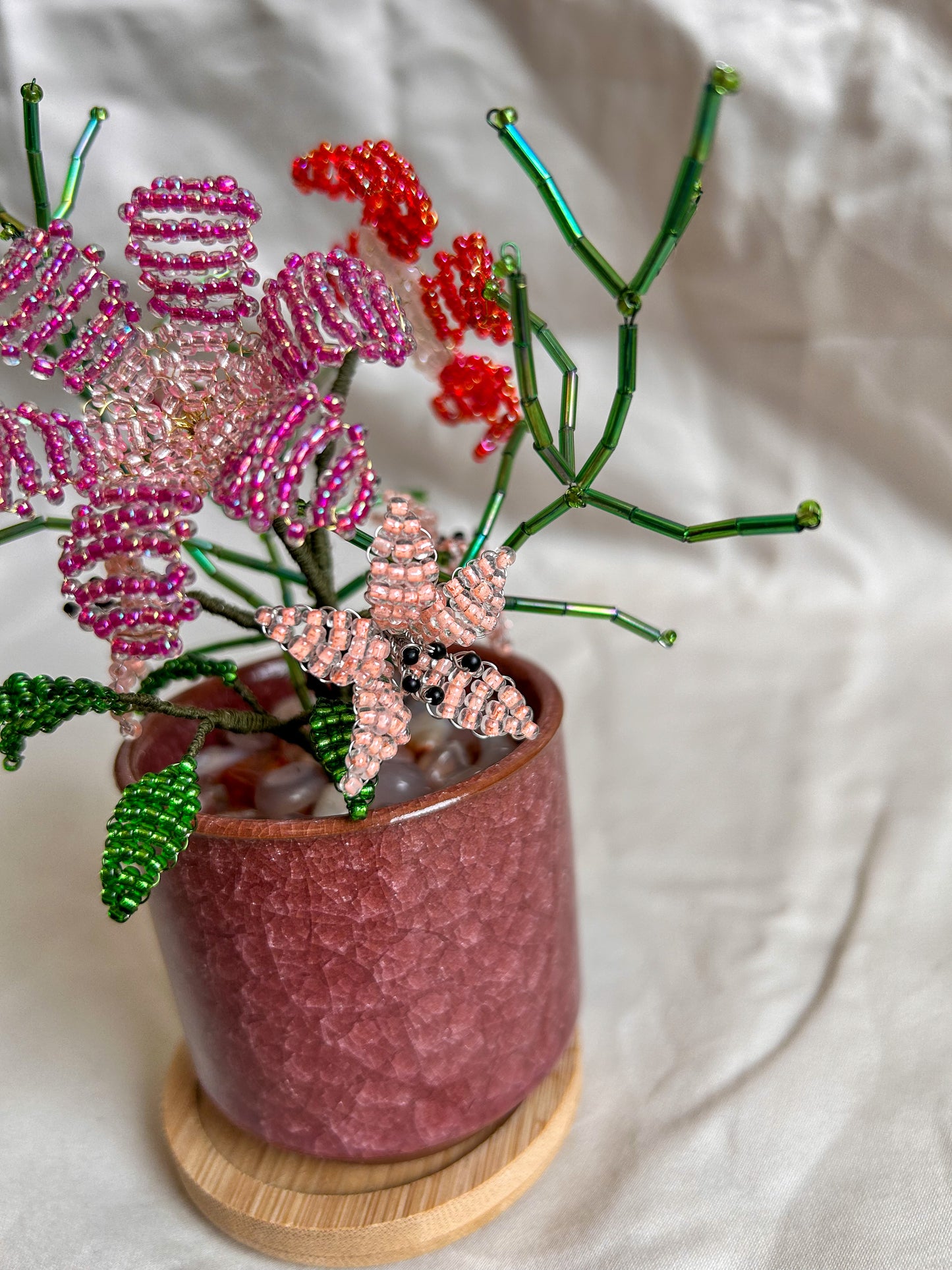 Beaded Pink and Red Flower Bouquet