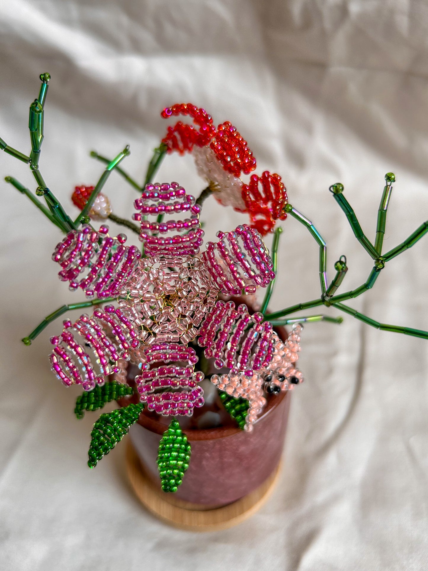 Beaded Pink and Red Flower Bouquet