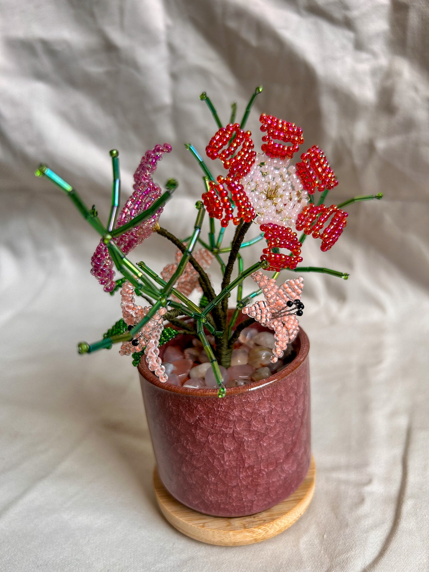 Beaded Pink and Red Flower Bouquet