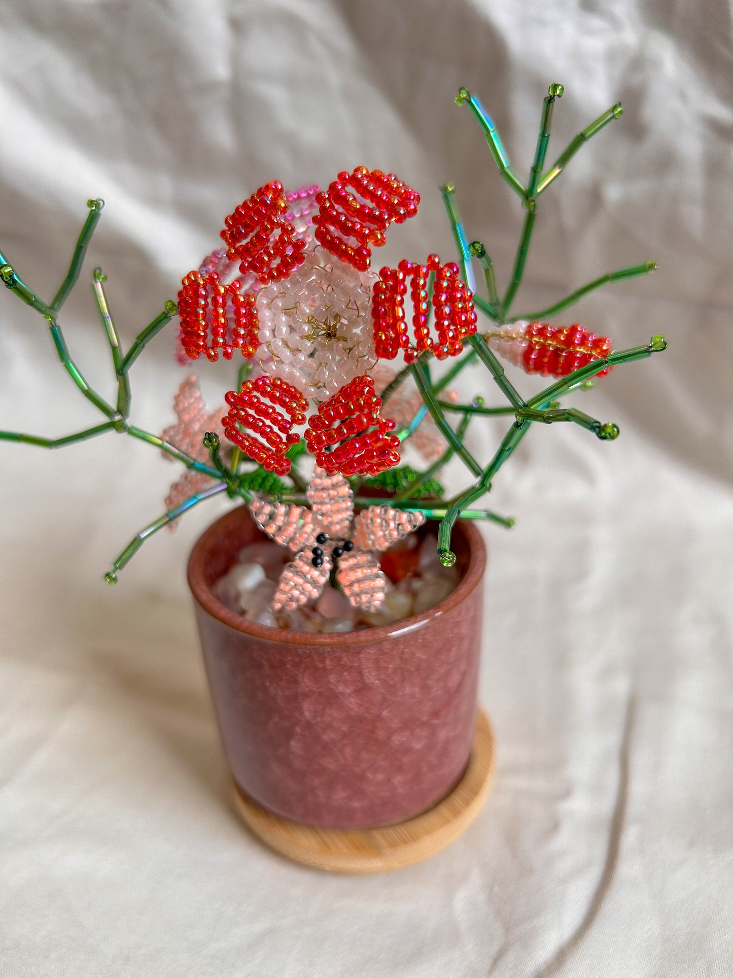 Beaded Pink and Red Flower Bouquet