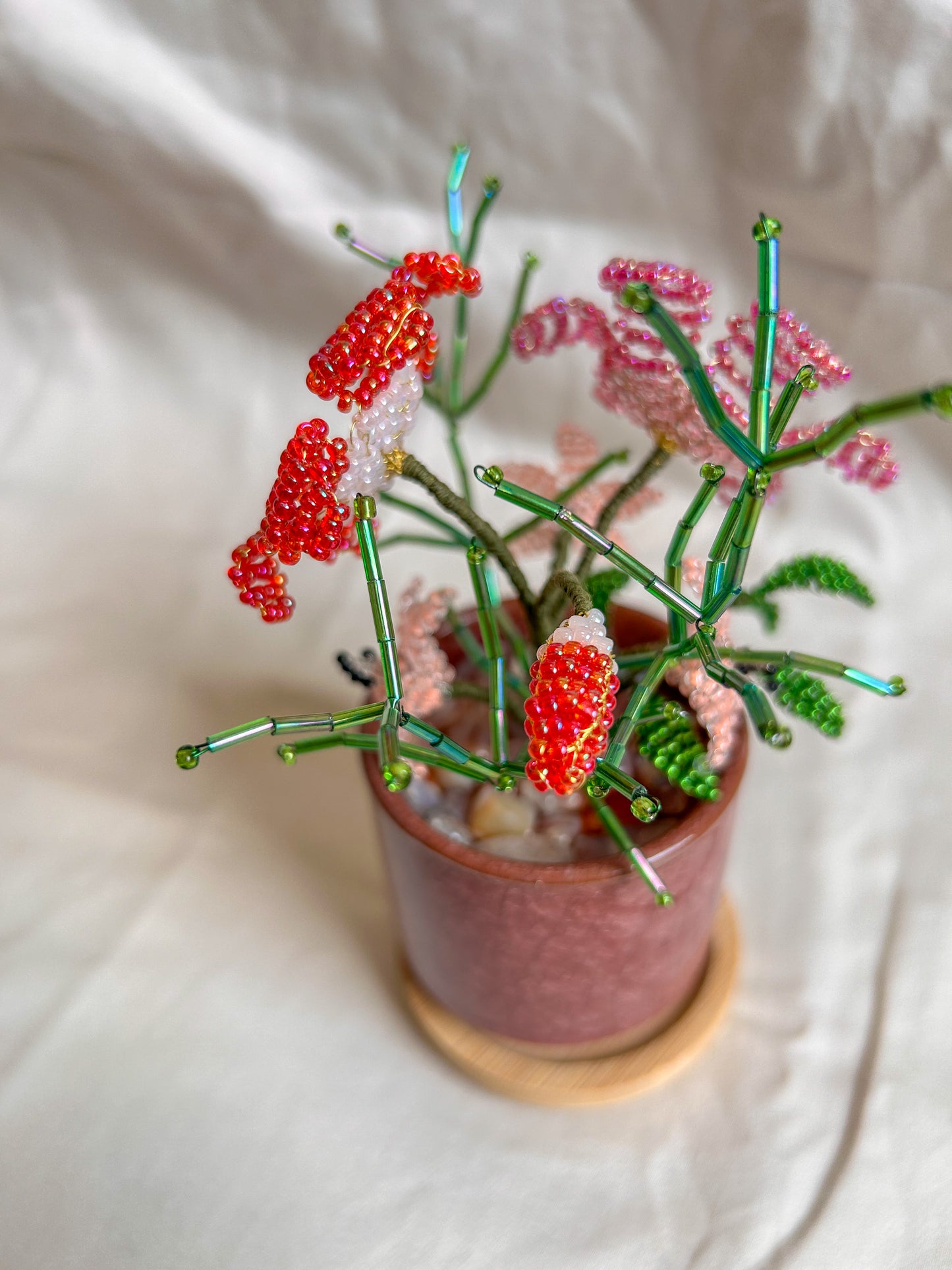 Beaded Pink and Red Flower Bouquet