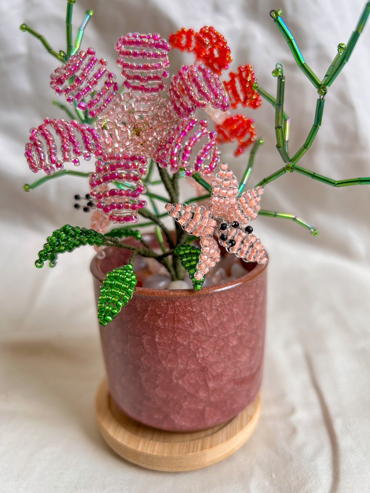 Beaded Pink and Red Flower Bouquet