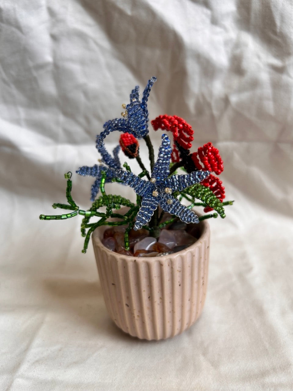 Beaded Red and Blue Flower Bouquet