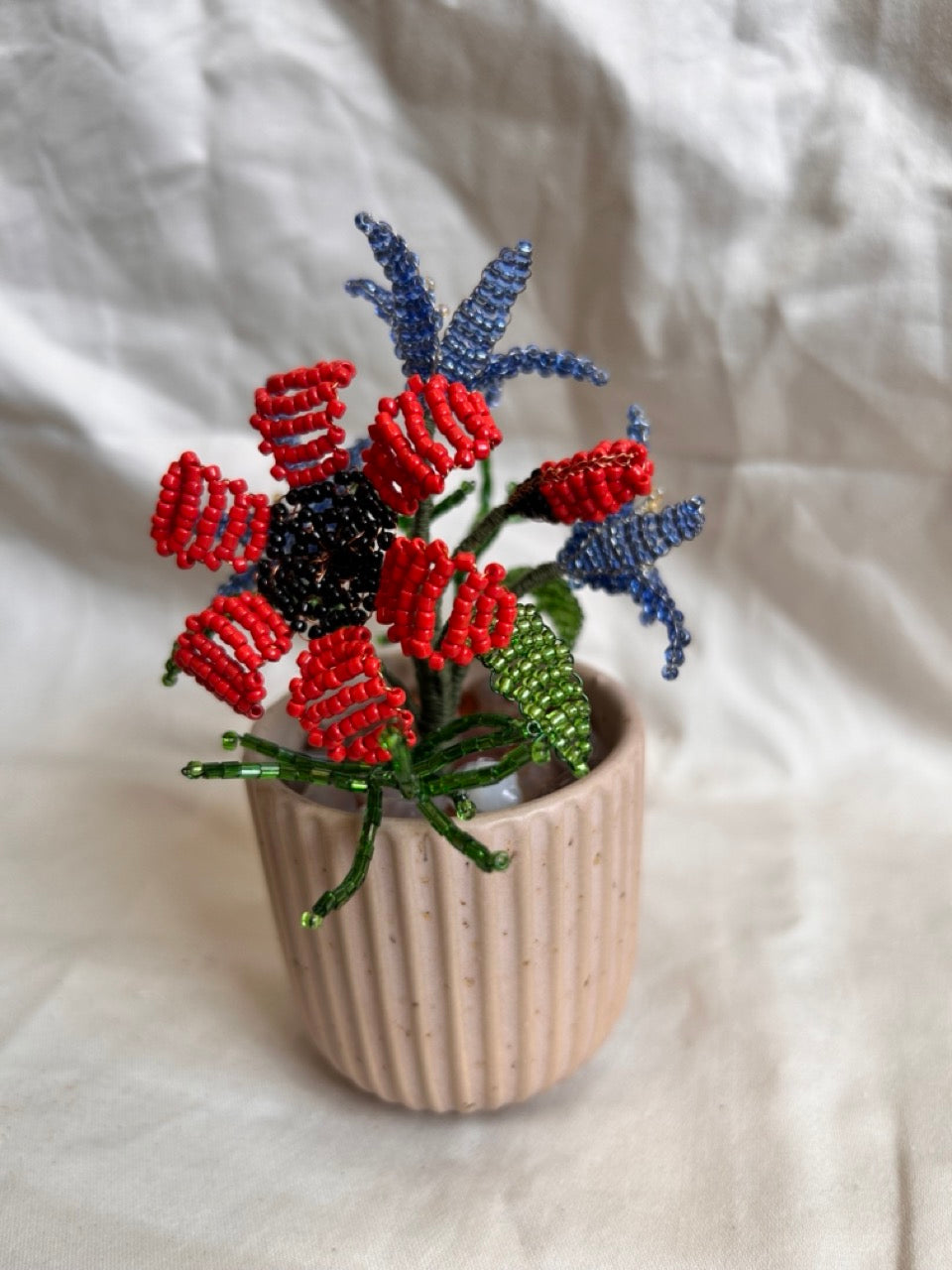 Beaded Red and Blue Flower Bouquet