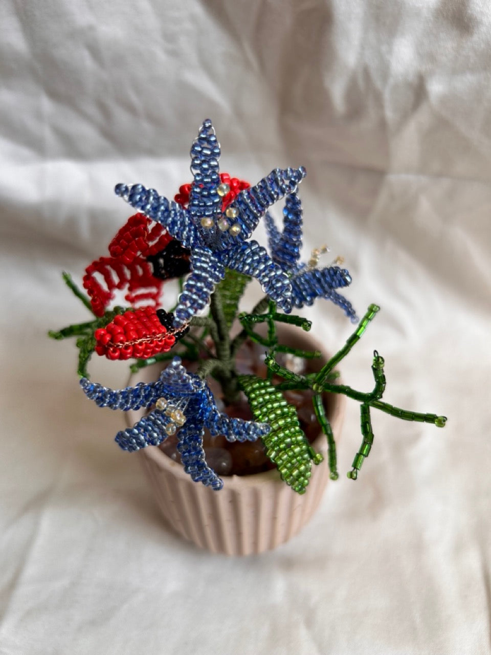 Beaded Red and Blue Flower Bouquet