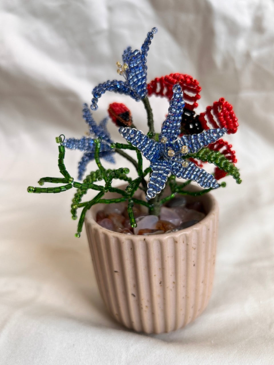 Beaded Red and Blue Flower Bouquet