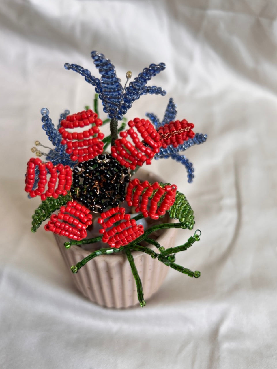 Beaded Red and Blue Flower Bouquet