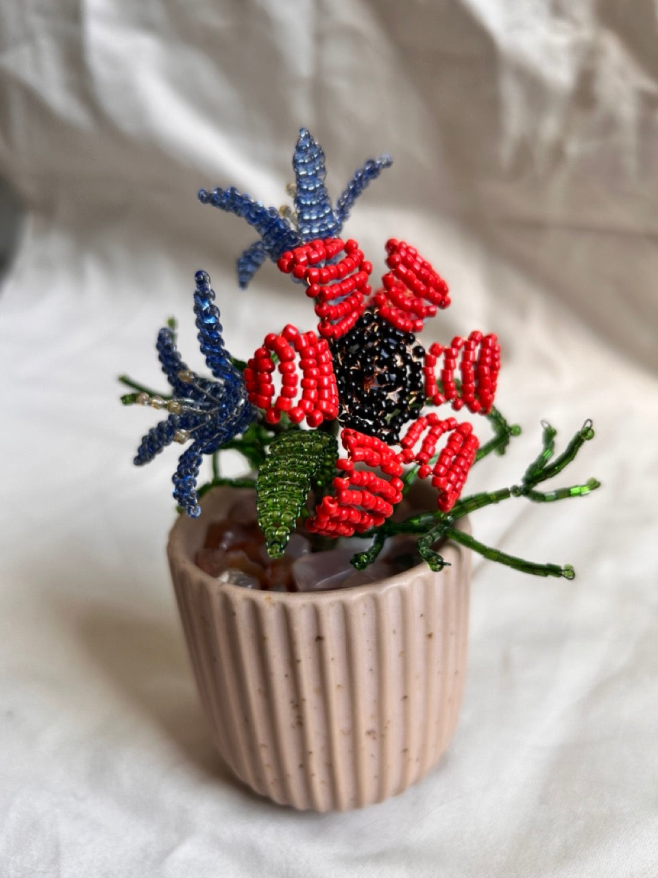 Beaded Red and Blue Flower Bouquet