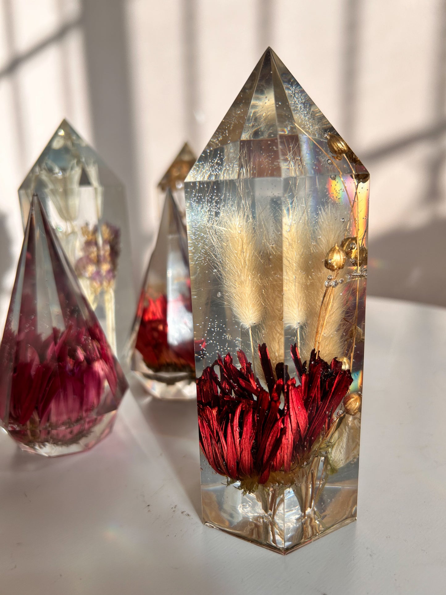 Red Flower and Bunny Tail Grass Resin Crystal