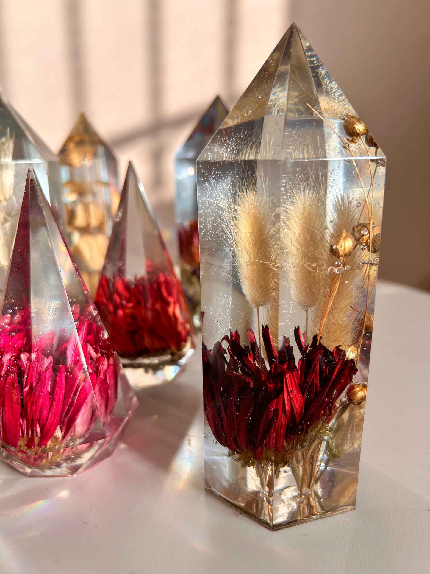 Red Flower and Bunny Tail Grass Resin Crystal