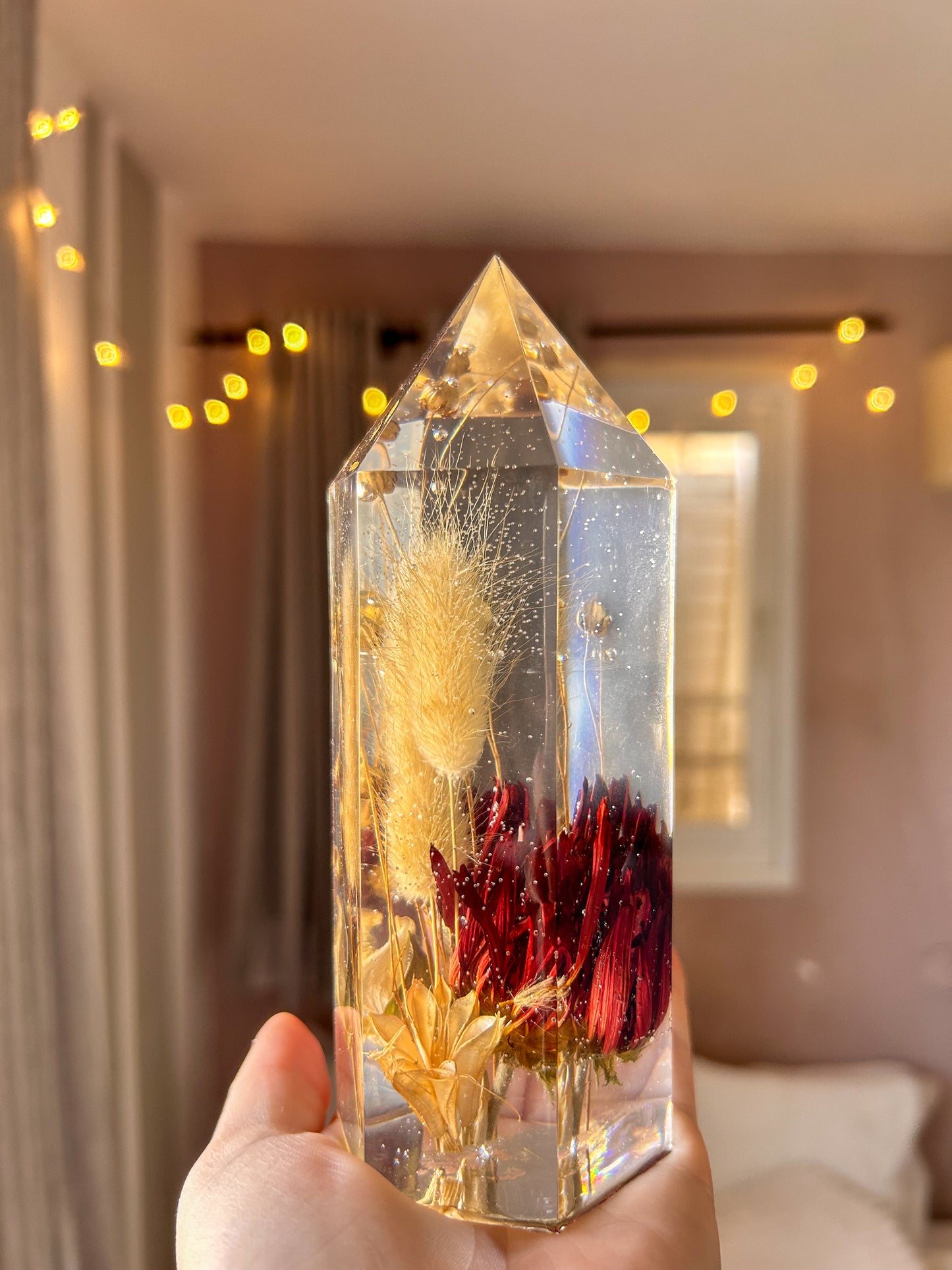 Red Flower and Bunny Tail Grass Resin Crystal