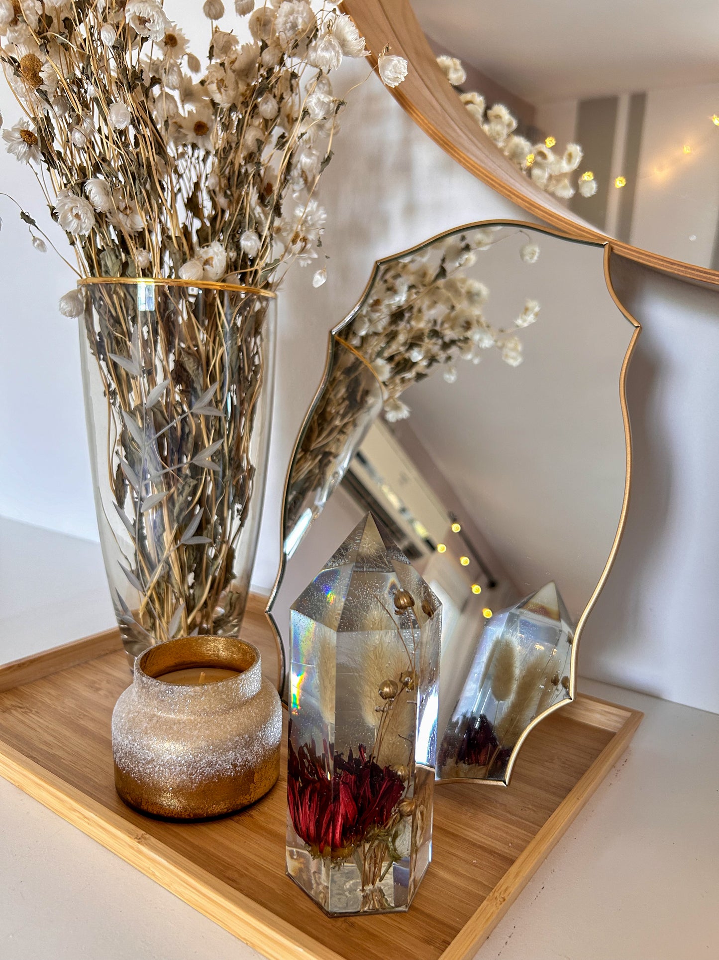 Red Flower and Bunny Tail Grass Resin Crystal