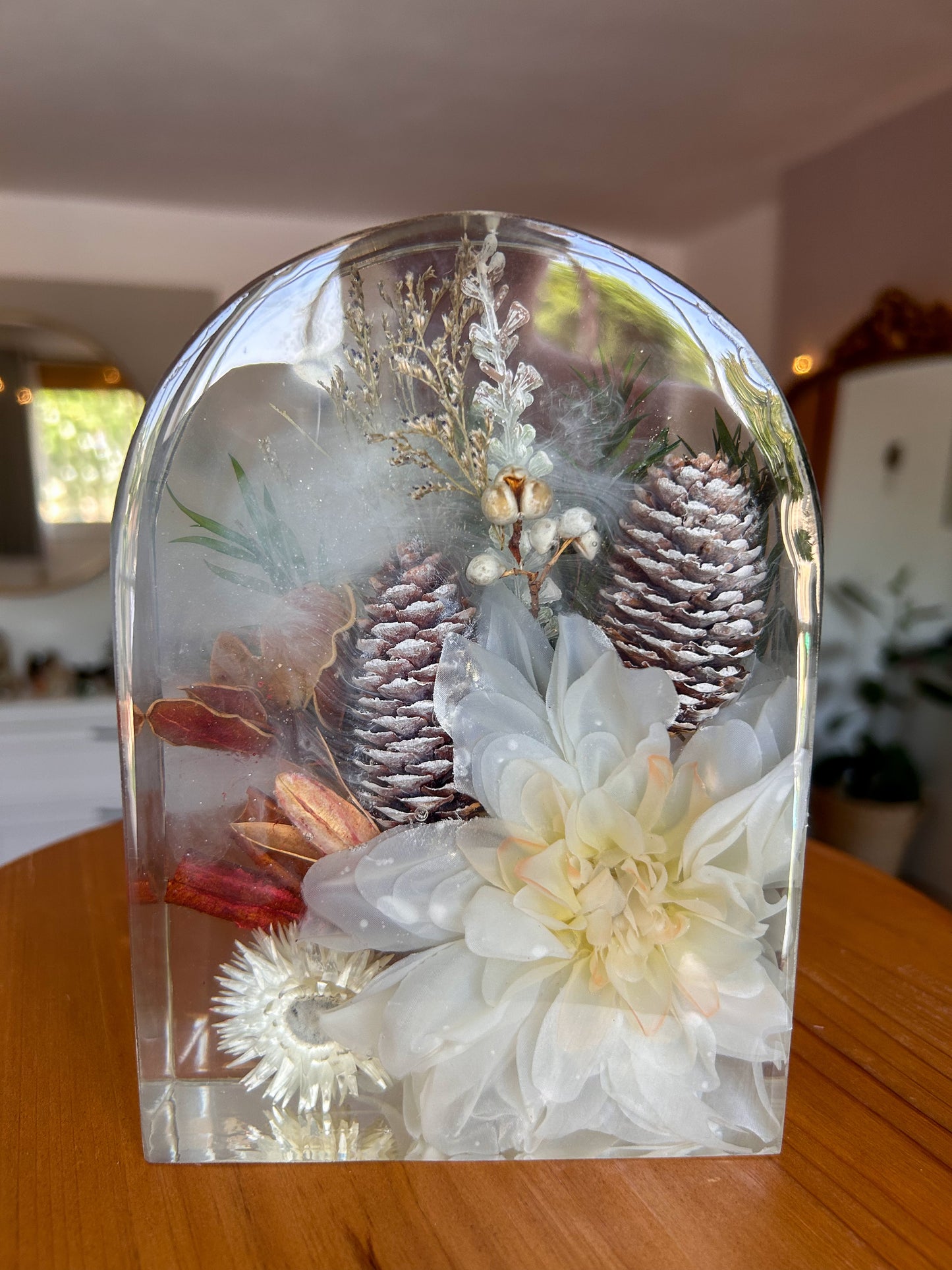 White Flower and Acorns Resin Arch