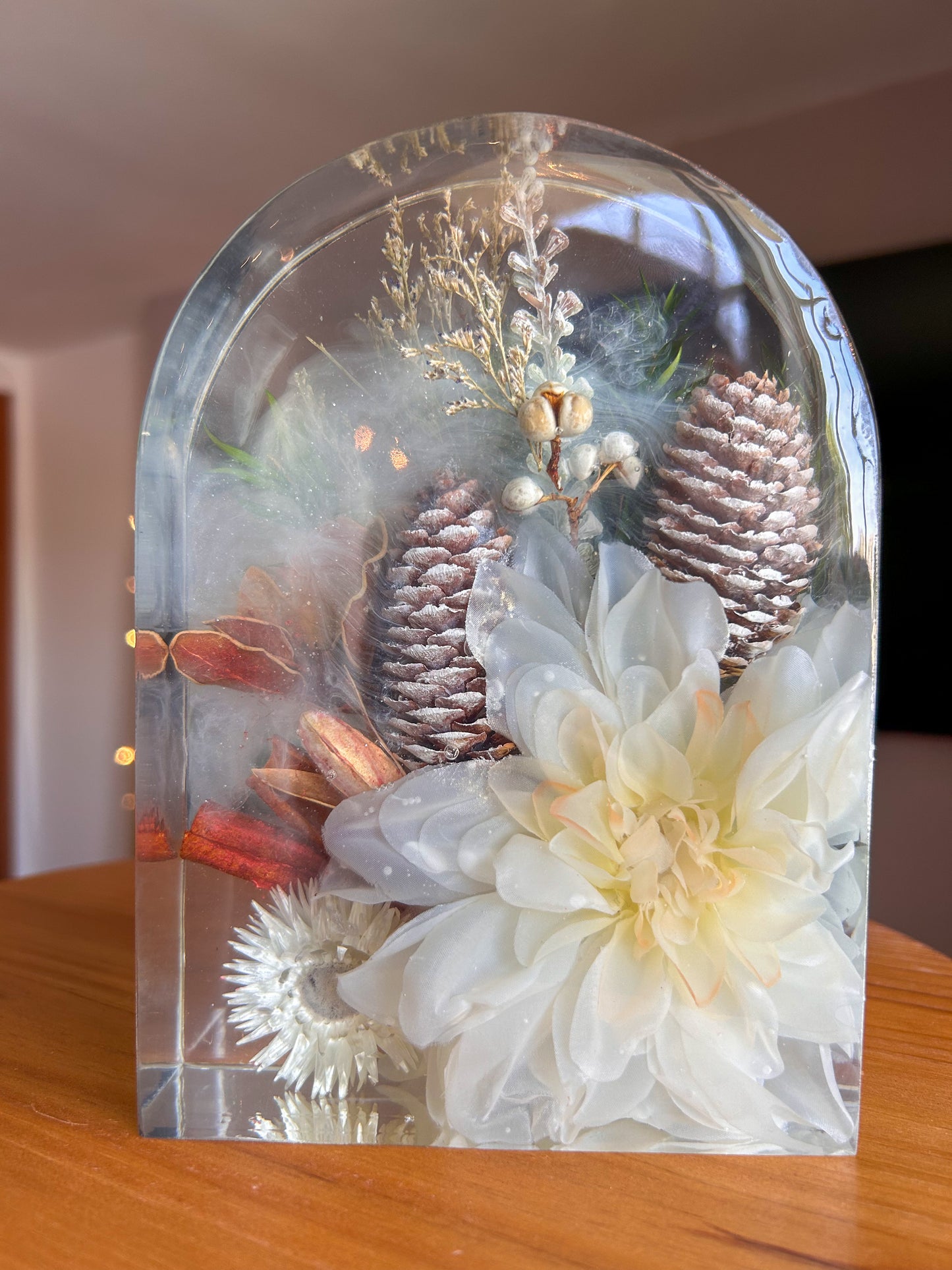 White Flower and Acorns Resin Arch