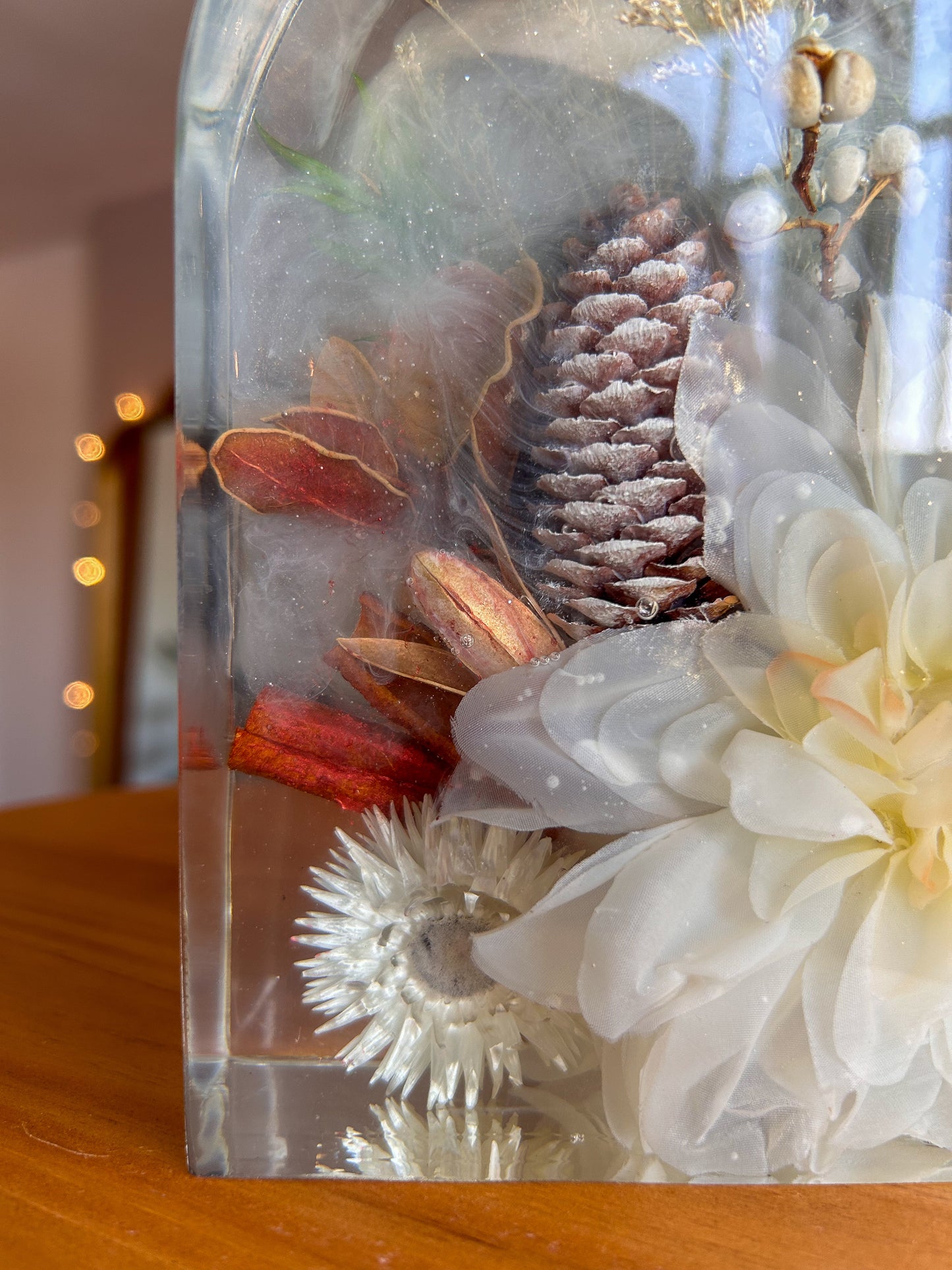 White Flower and Acorns Resin Arch