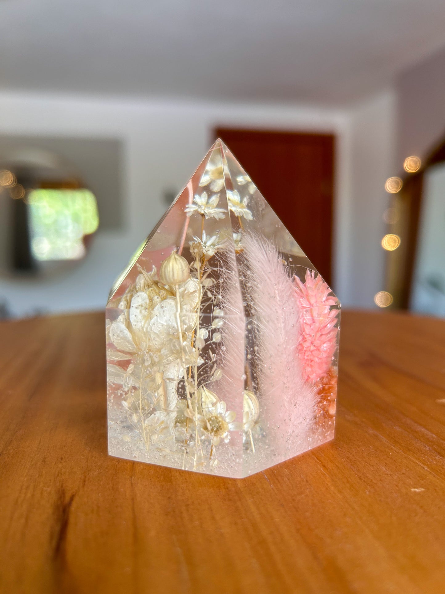 Pink Dried Flower Resin Crystal Tower