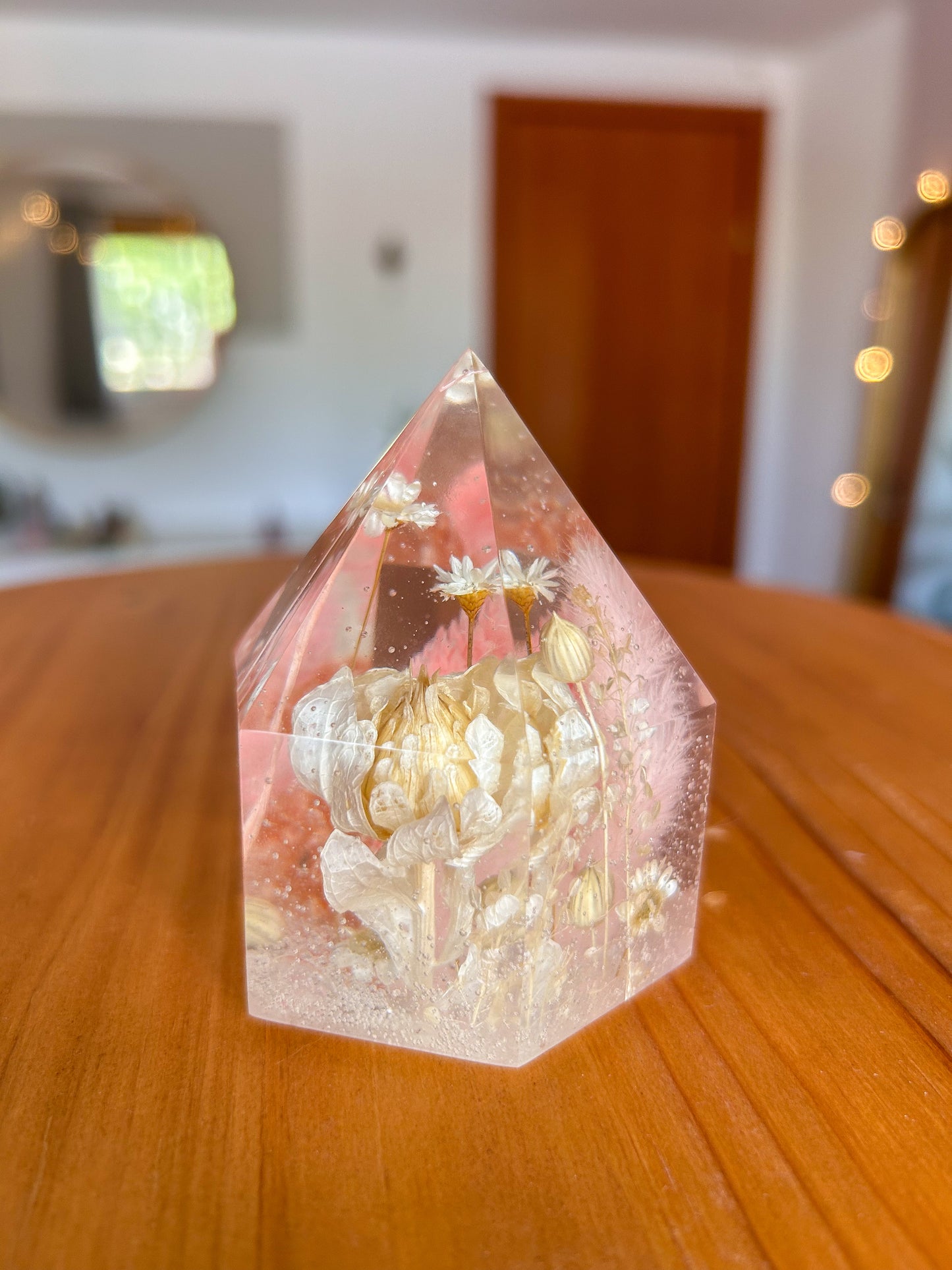 Pink Dried Flower Resin Crystal Tower