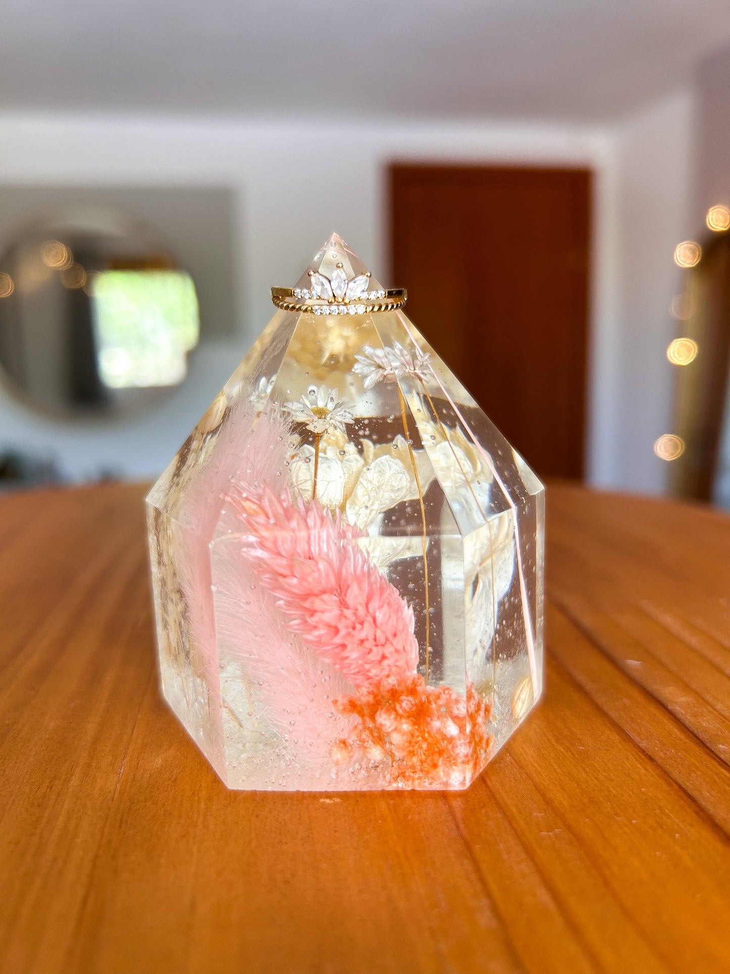 Pink Dried Flower Resin Crystal Tower