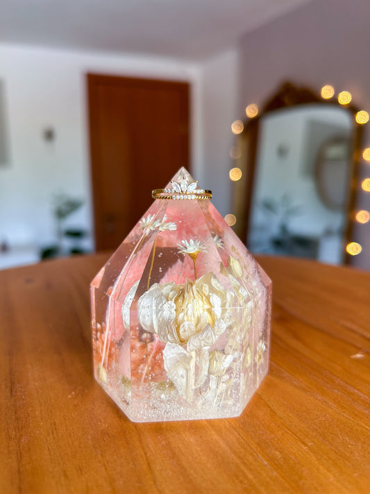 Pink Dried Flower Resin Crystal Tower