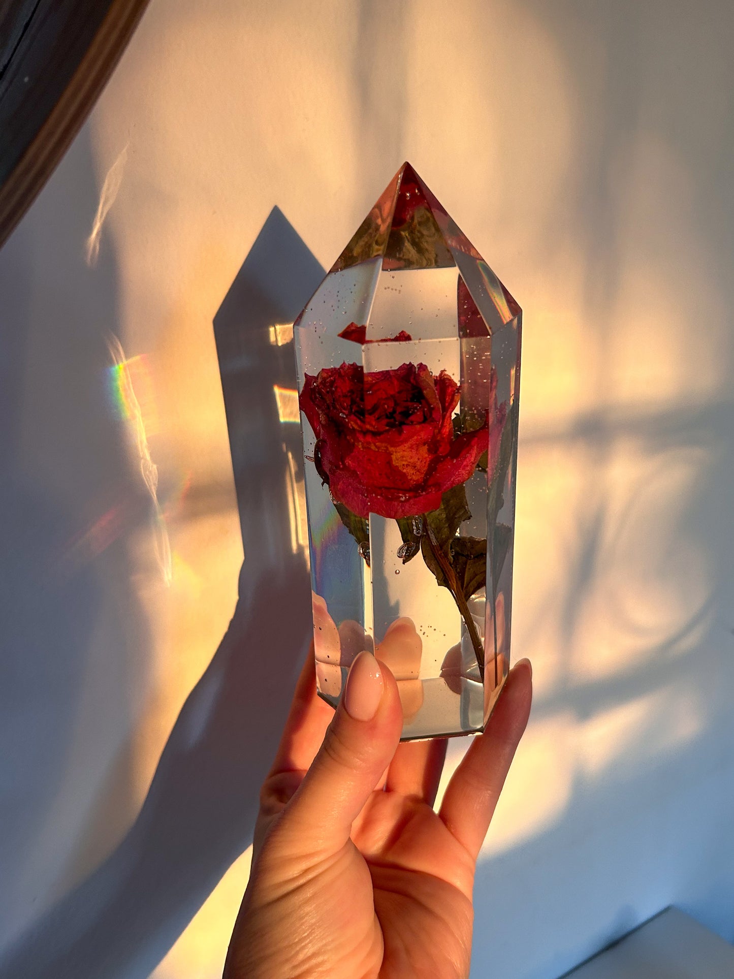 Dried Rose Resin Crystal Tower