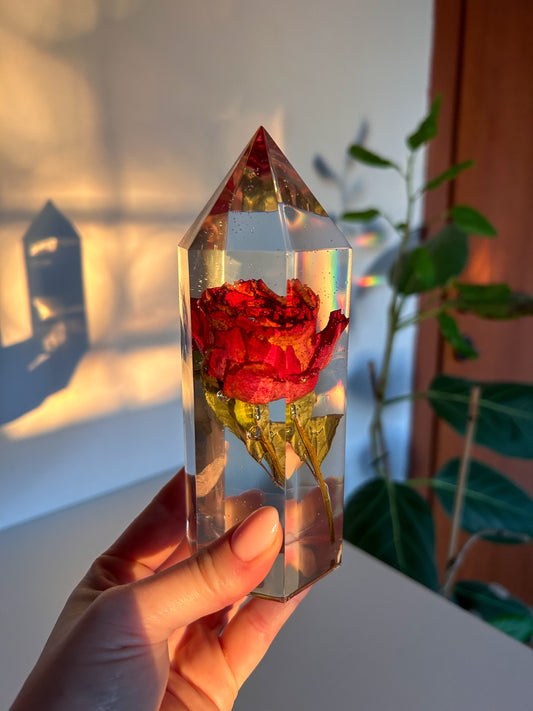 Dried Rose Resin Crystal Tower