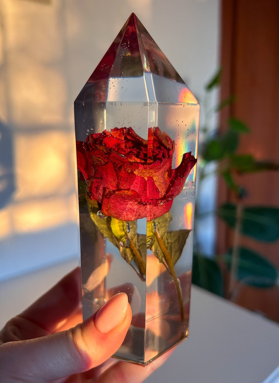 Dried Rose Resin Crystal Tower